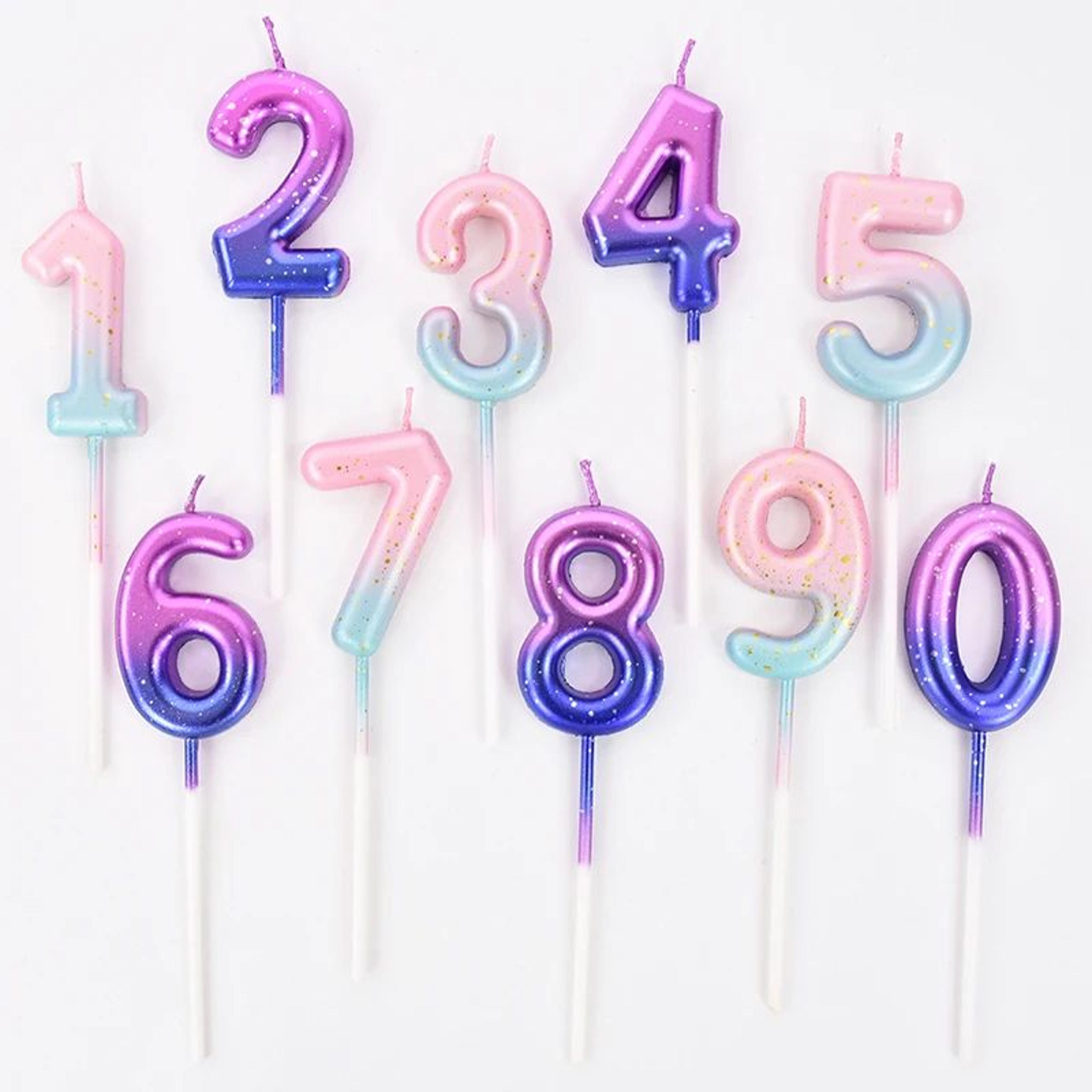 gradient glitter number birthday candle cake topper