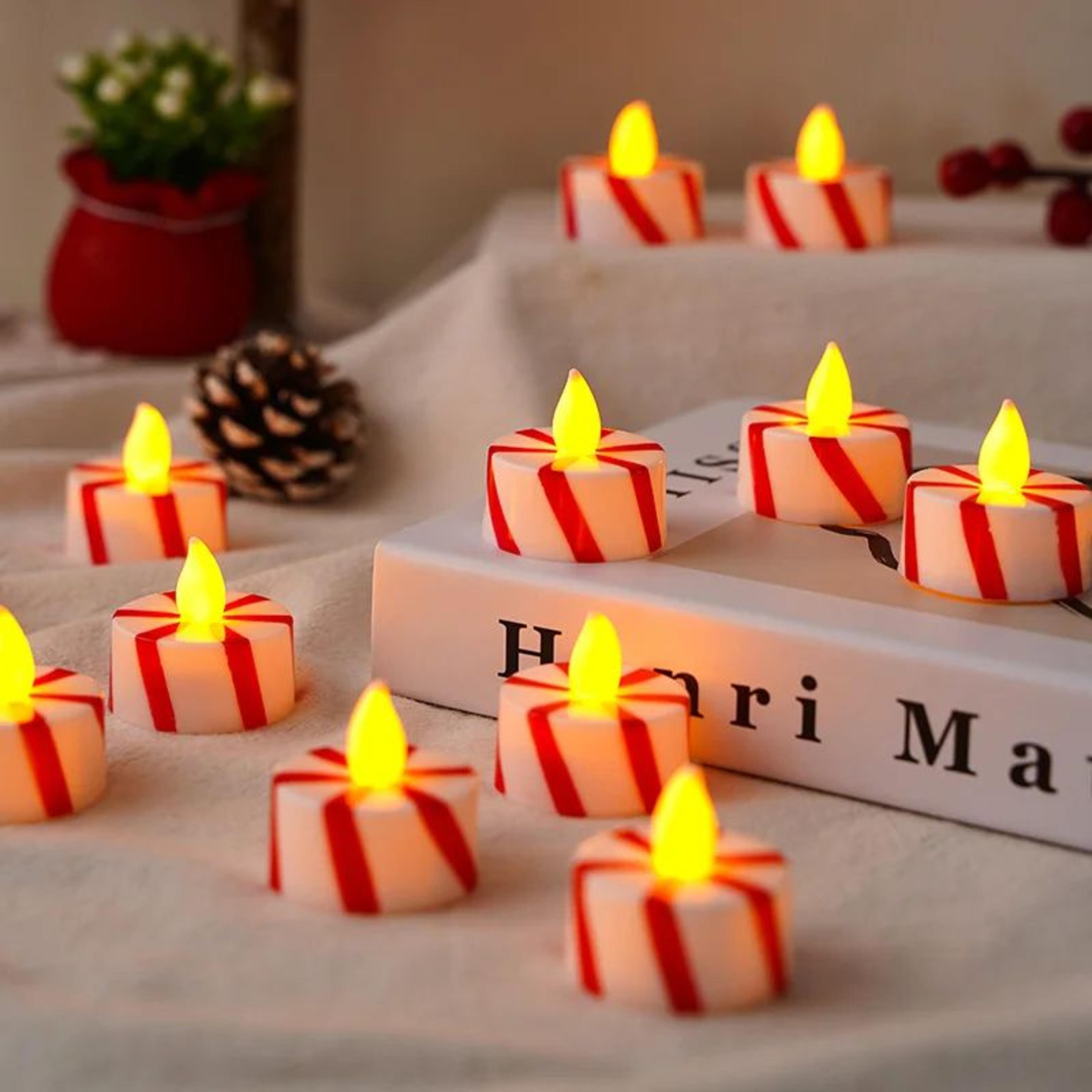 red white striped flameless led christmas candles