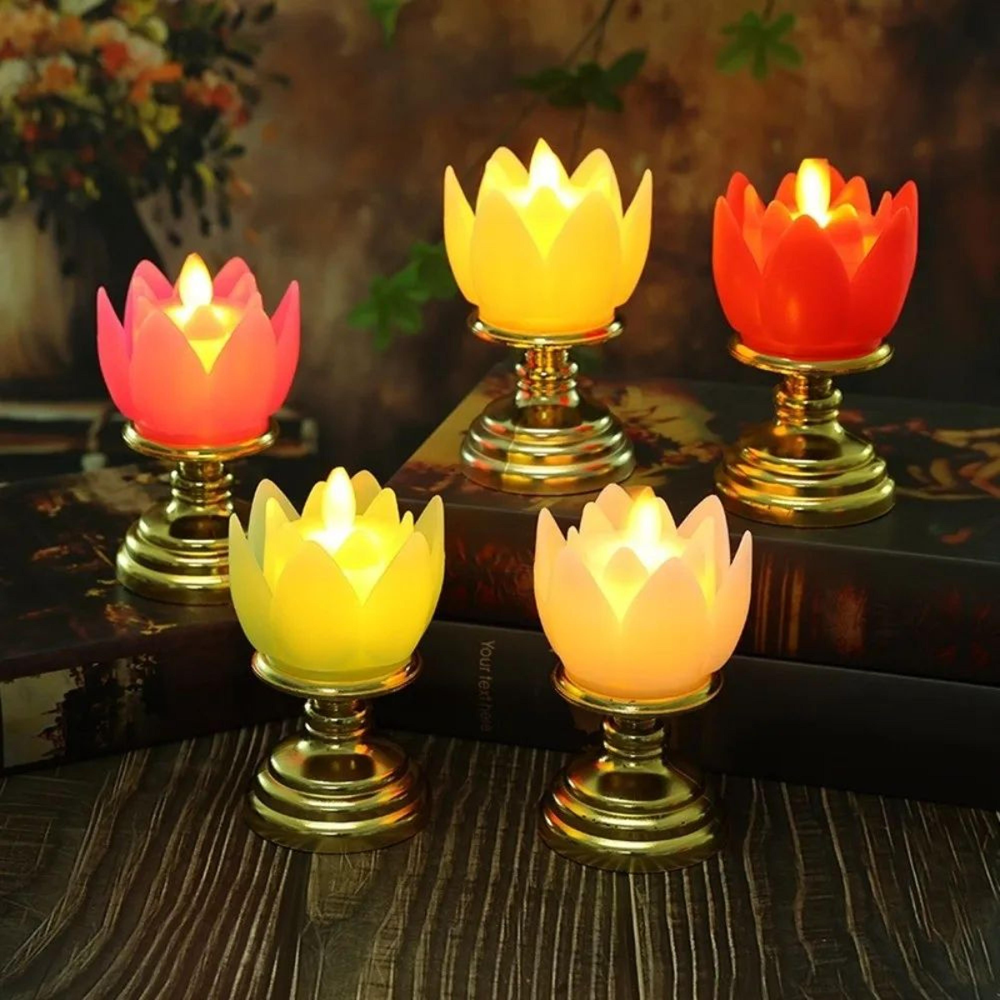 led lotus prayer candle lamp battery operated