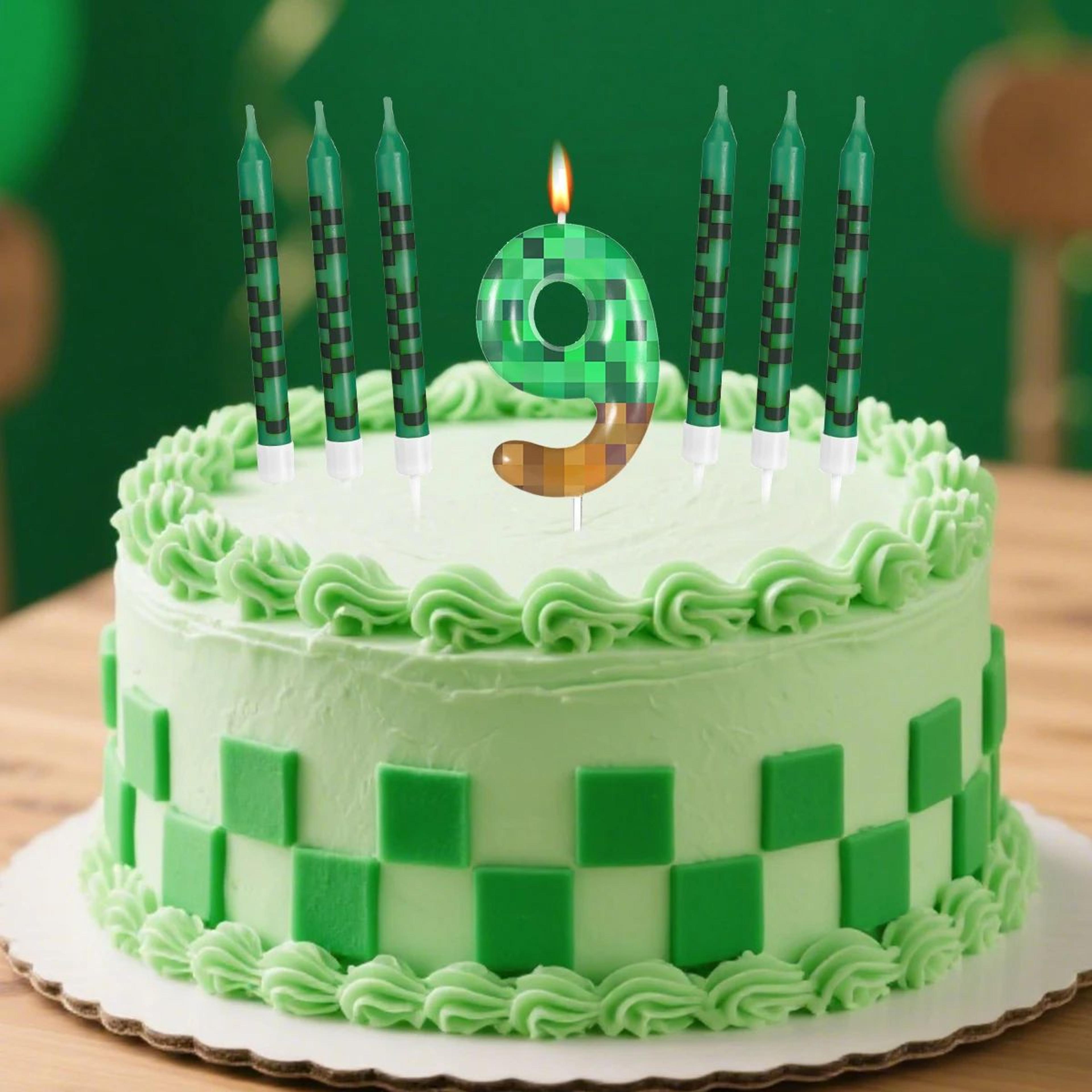 7 piece pixel video game birthday cake candle topper set