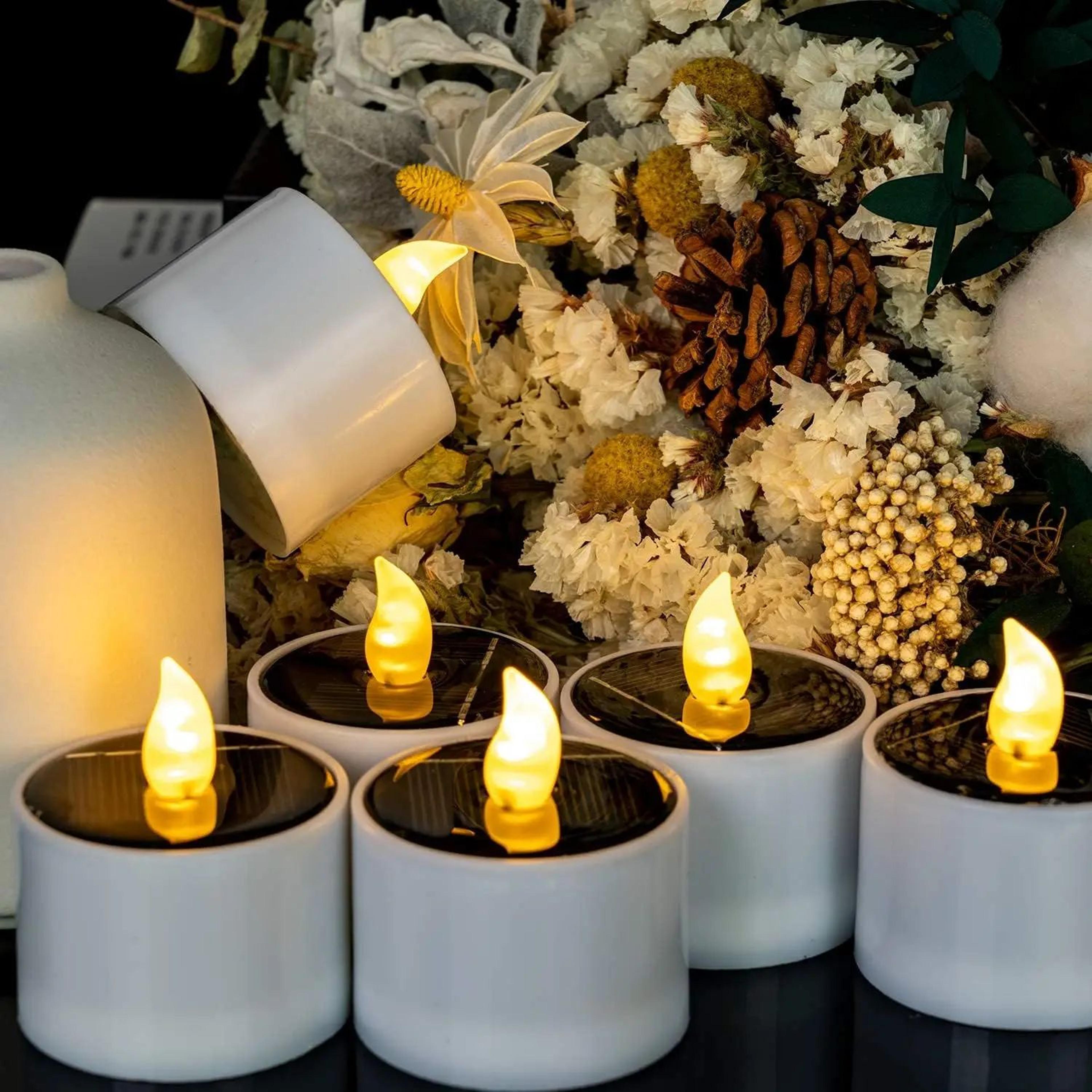 solar powered led tea light flickering waterproof decorative candle
