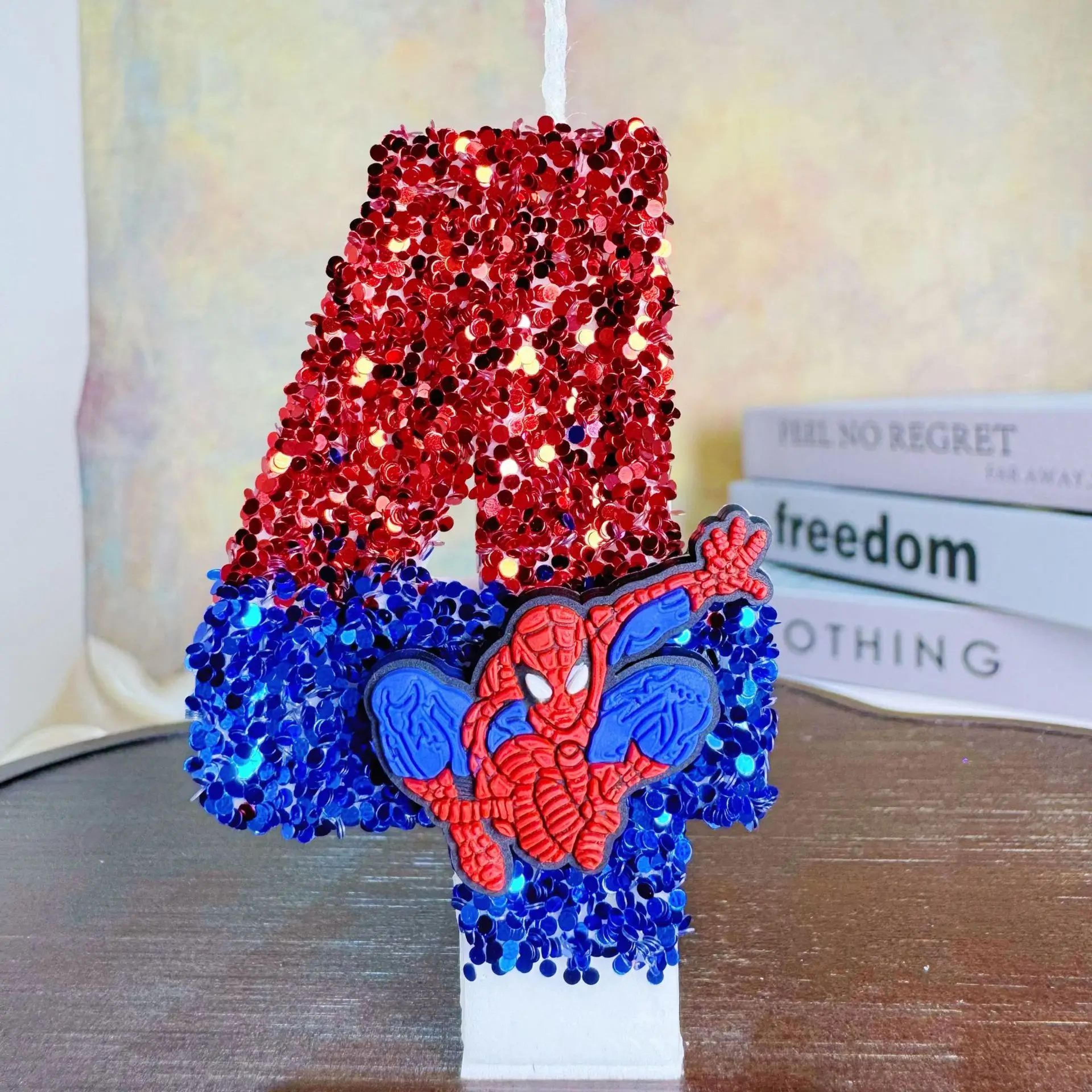 spider hero number birthday cake candle