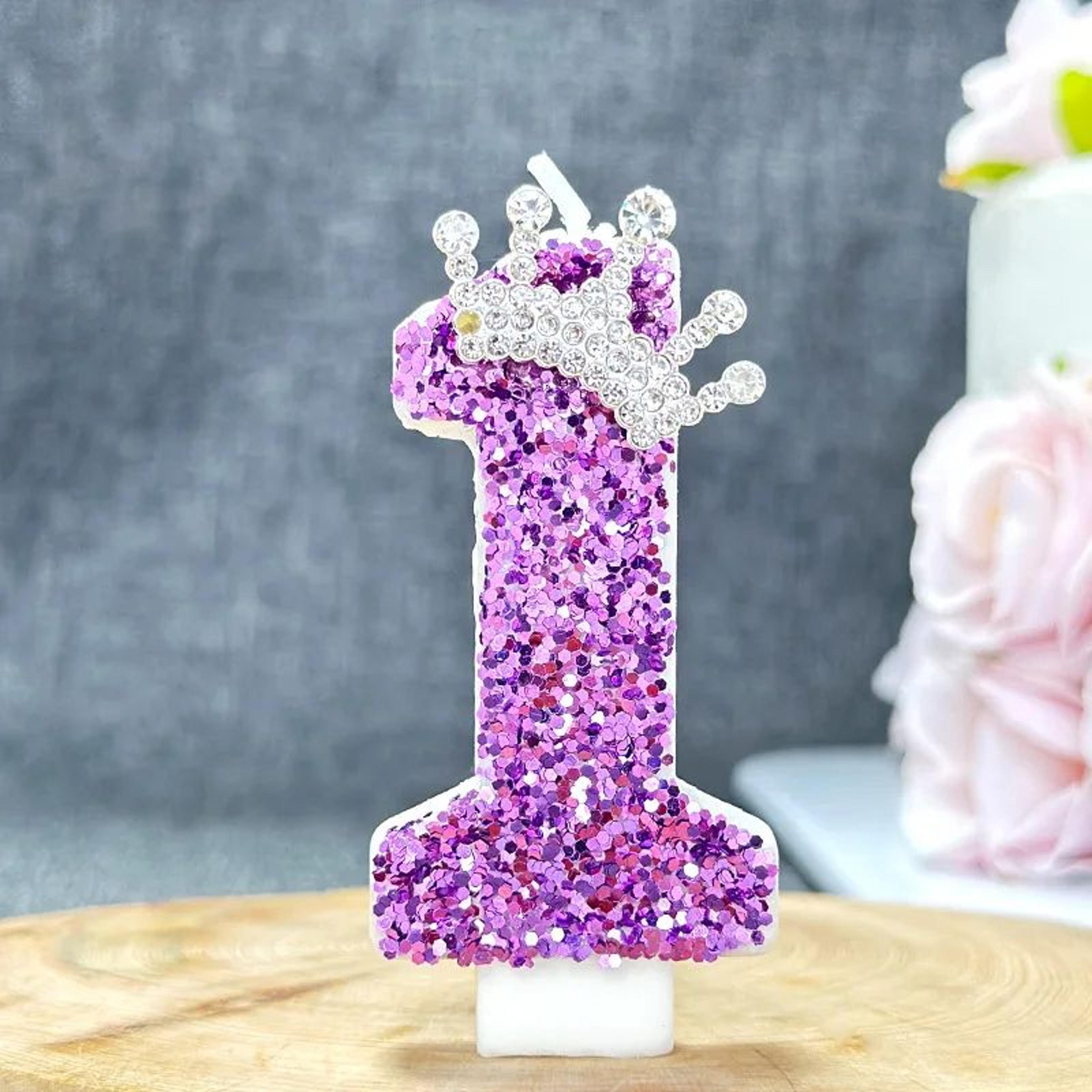 purple number birthday cake candle
