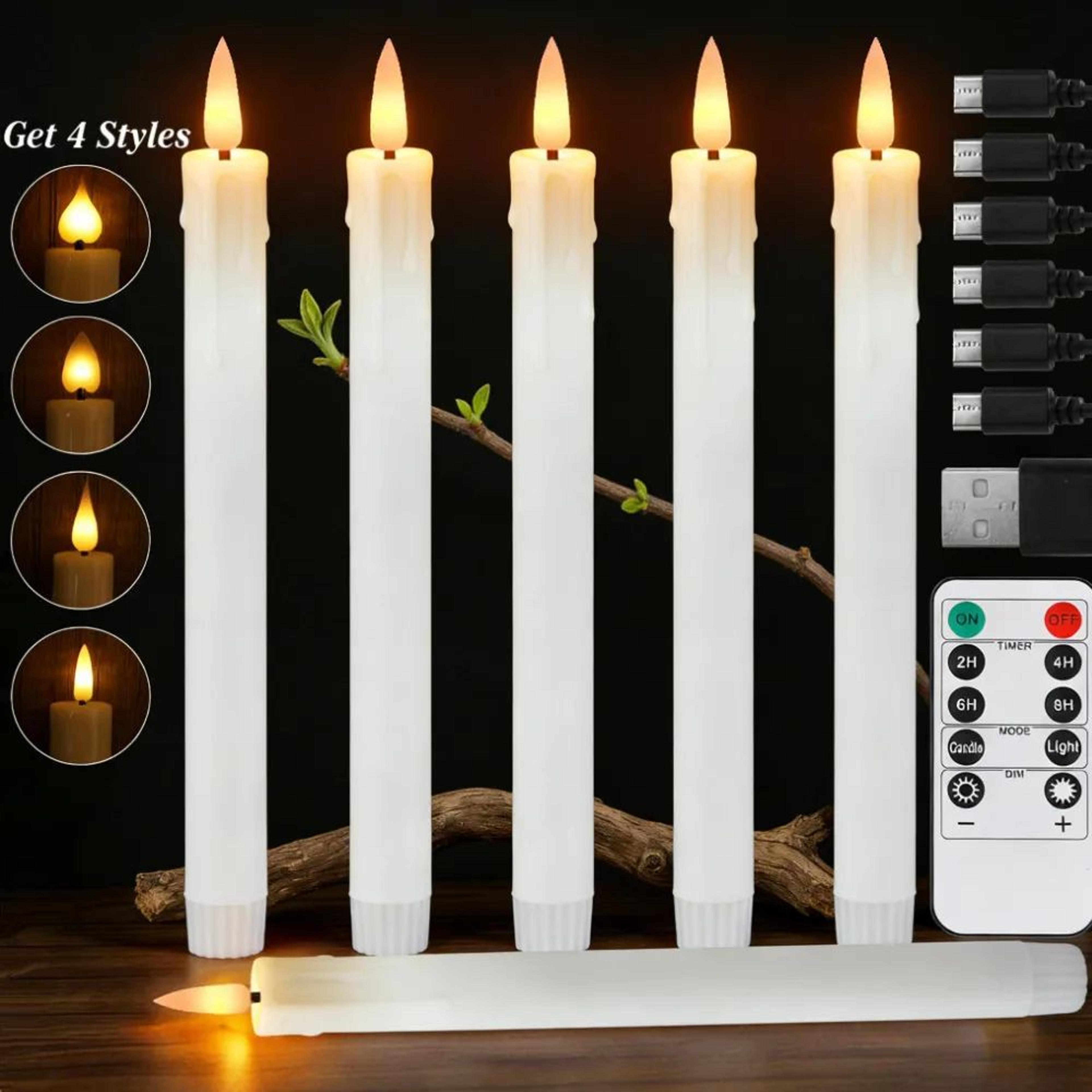 6 piece usb rechargeable led taper candles with remote and timer