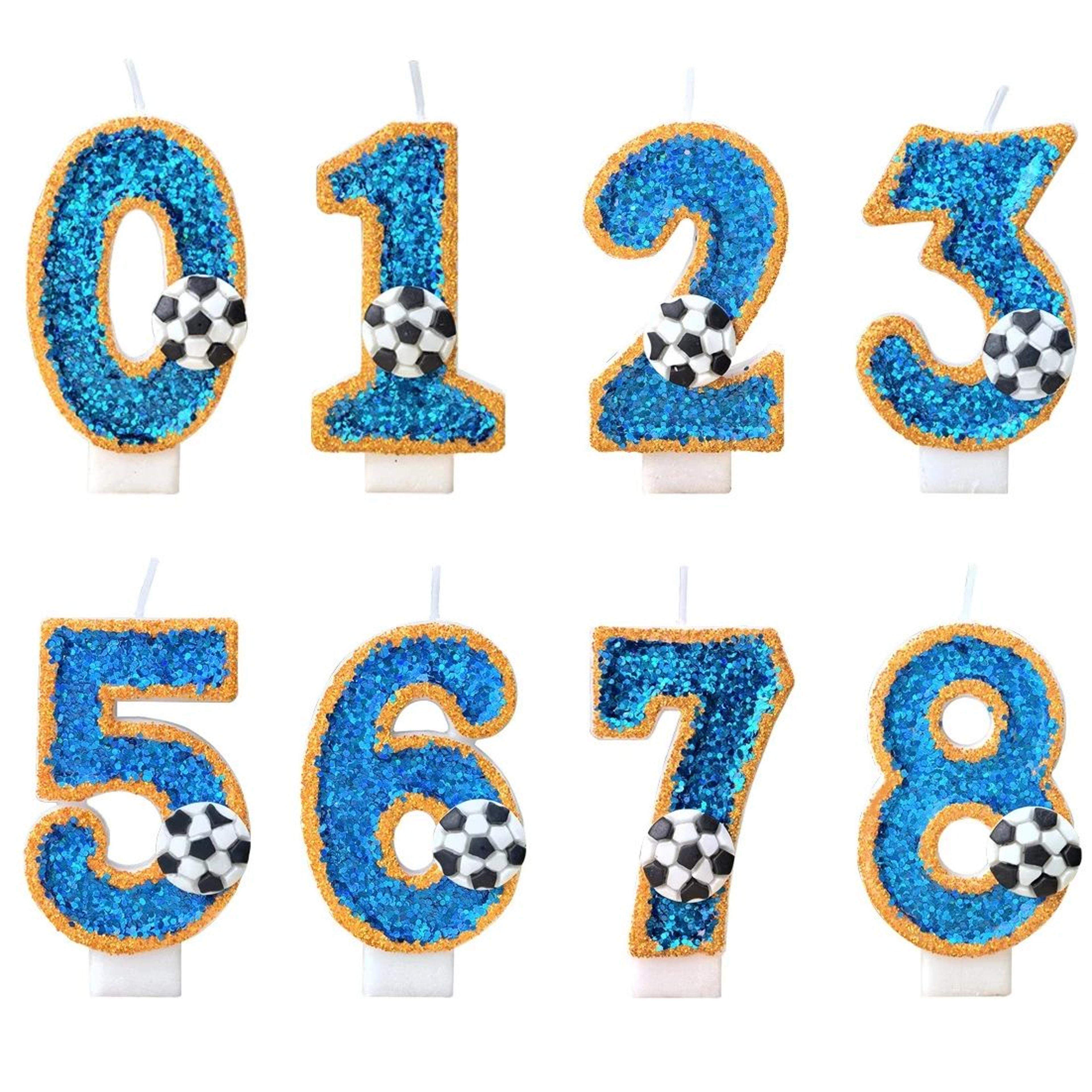 soccer number birthday cake candle green glitter design