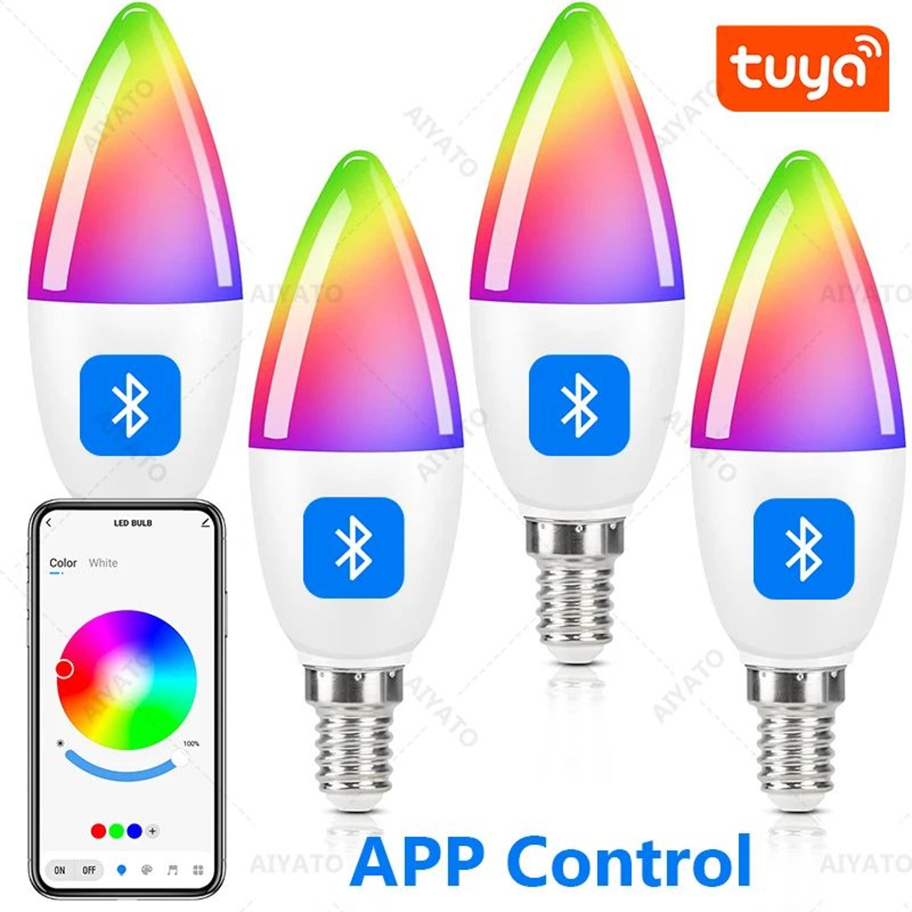 tuya smart e14 rgbcw led candle bulb with bluetooth control