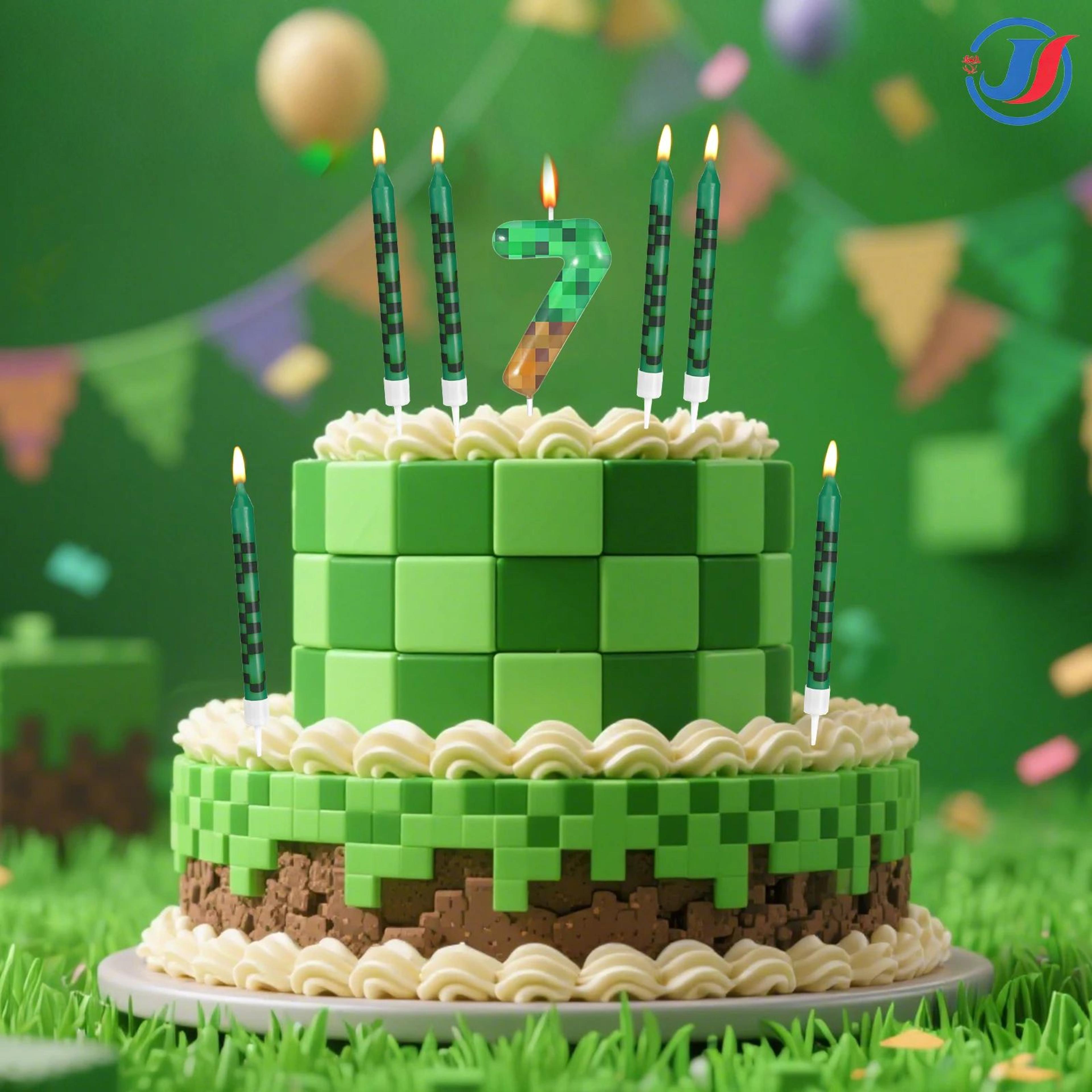 7 piece retro pixel birthday cake candle topper set