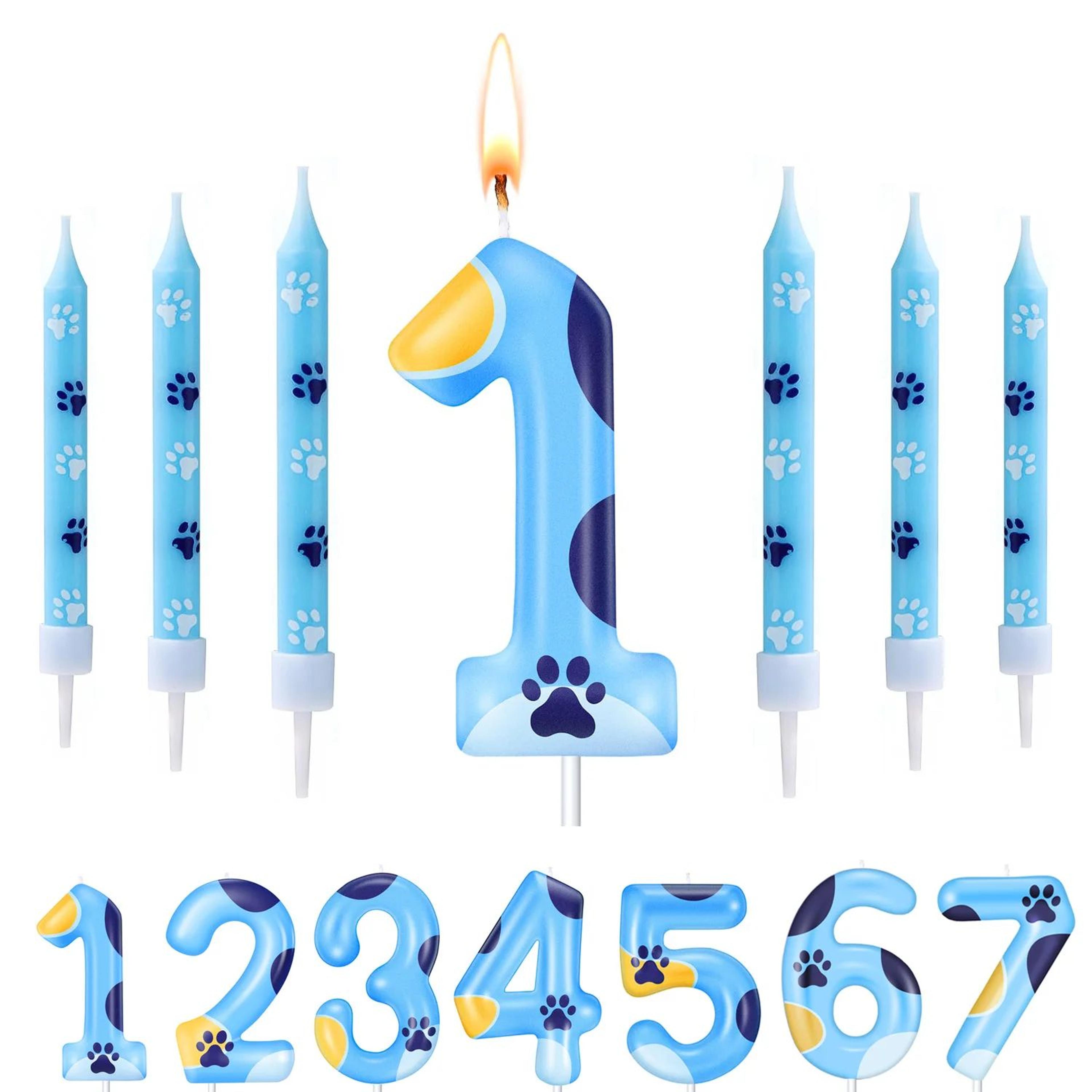 blue dog paw number birthday cake candle