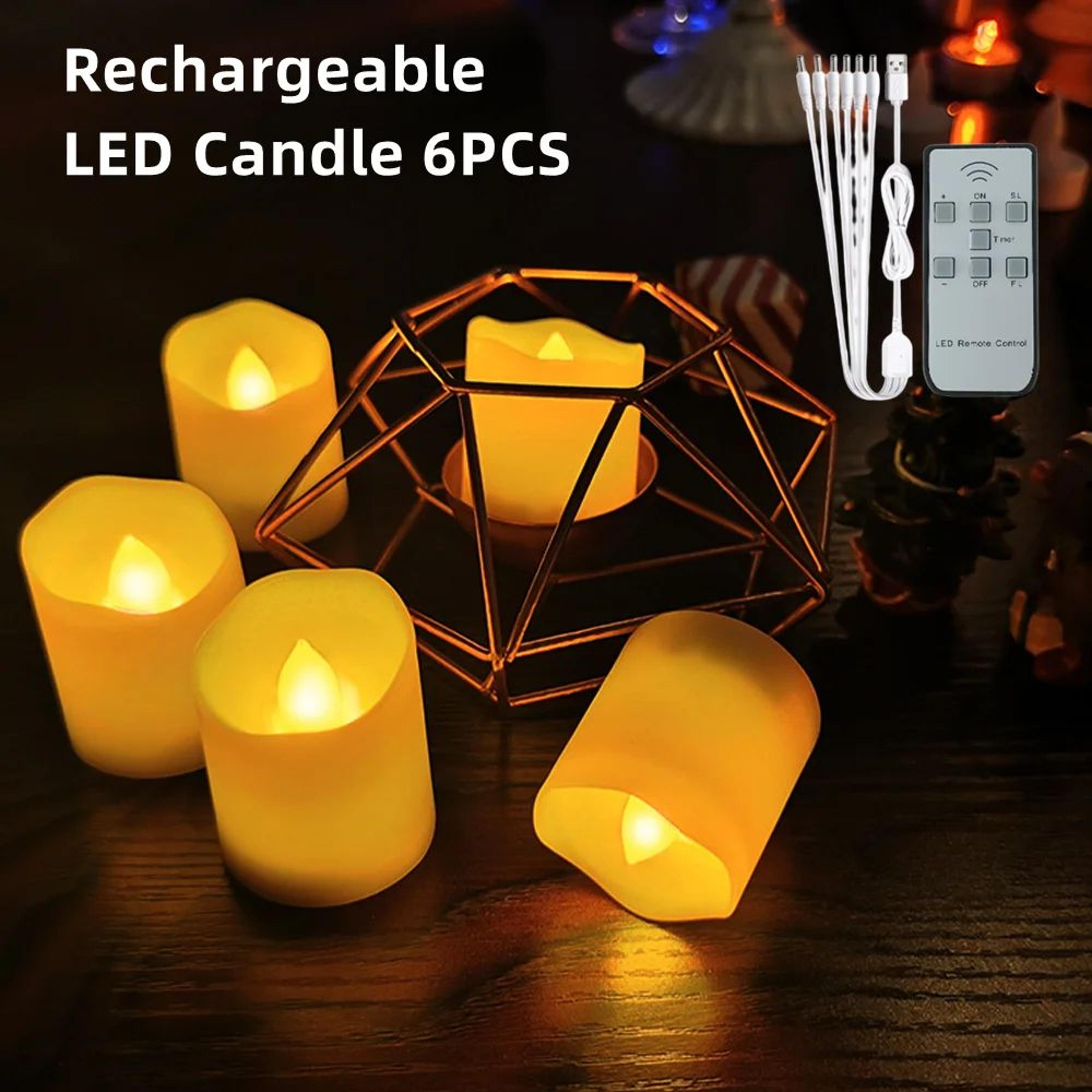 6 piece rechargeable led flameless tea lights with remote and timer