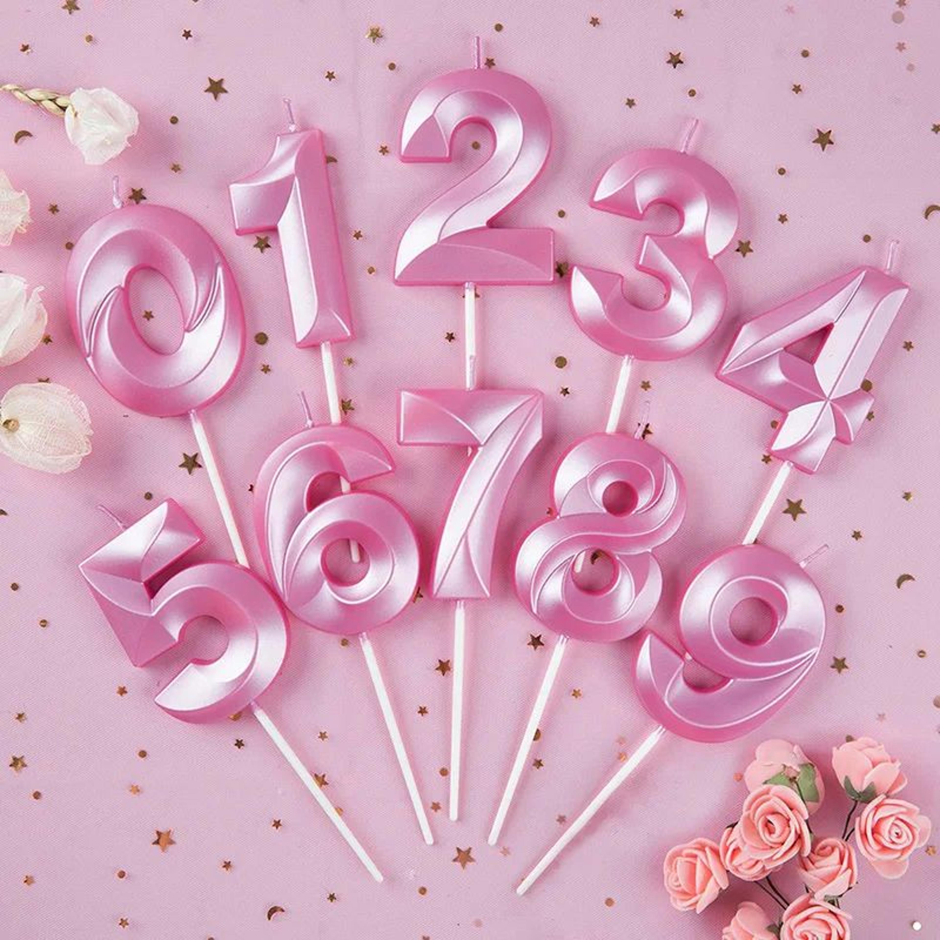gold trim pink number birthday cake candle