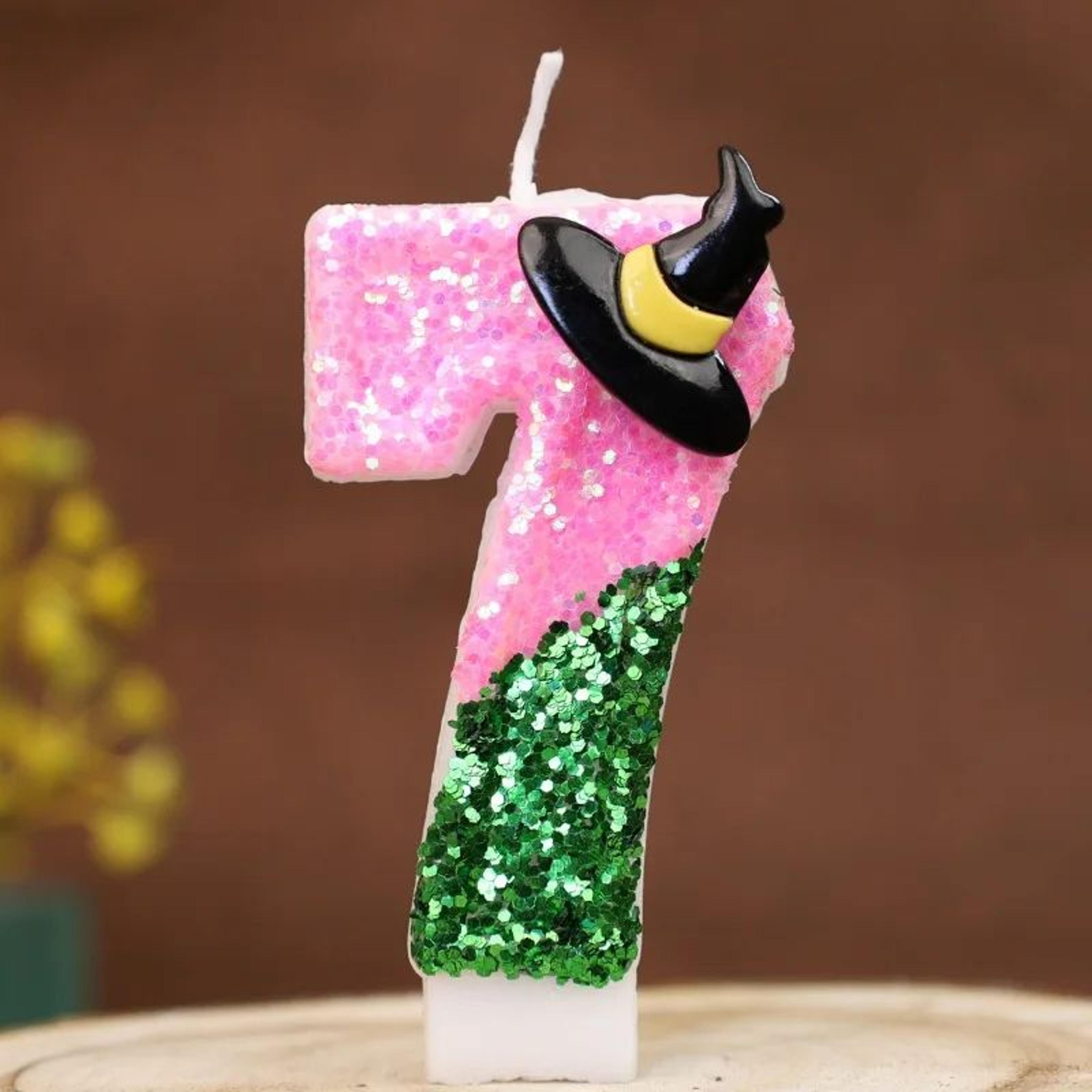 witch theme number birthday cake candle pink and green