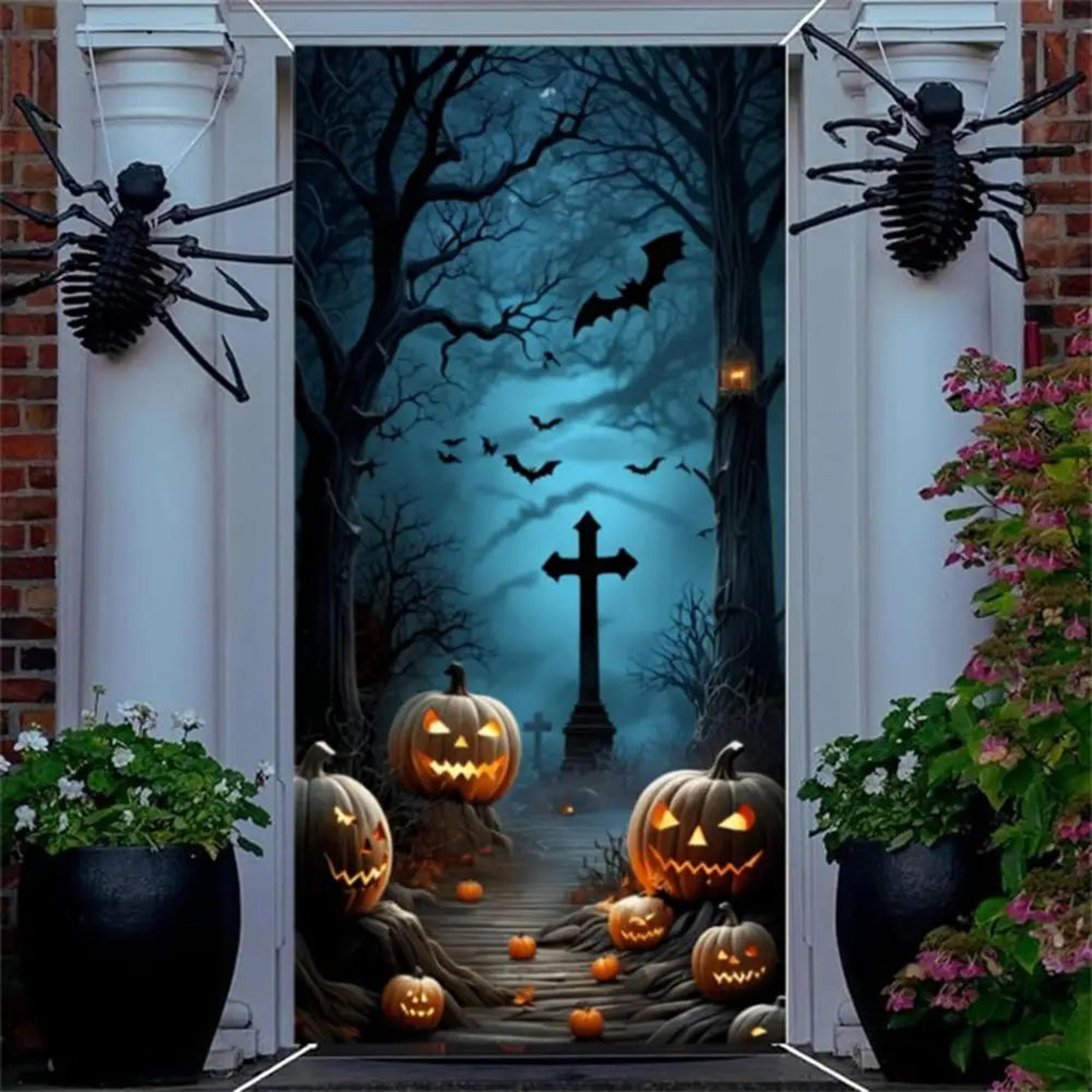 halloween moon night door cover haunted house porch banner
