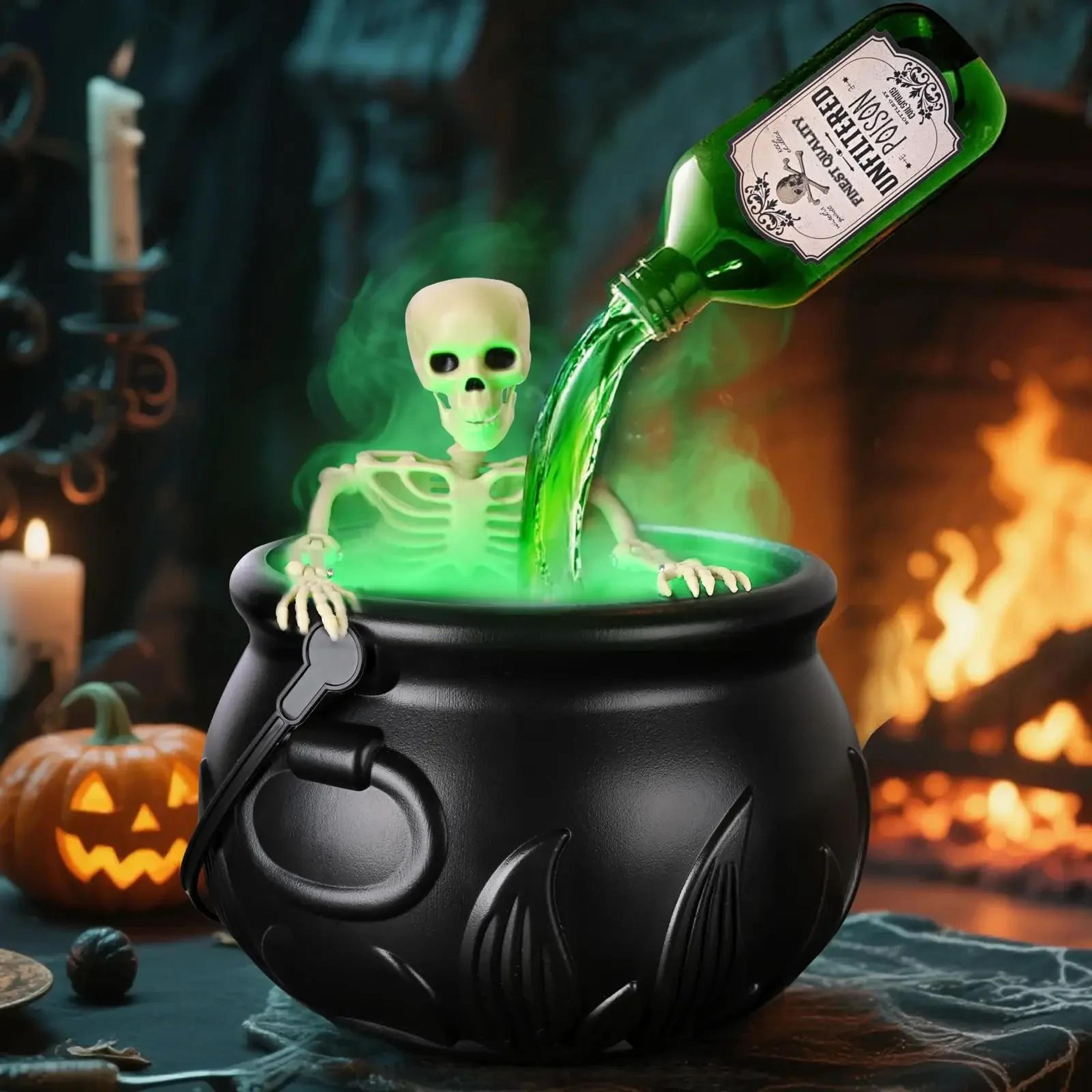 halloween witch cauldron led fog decor