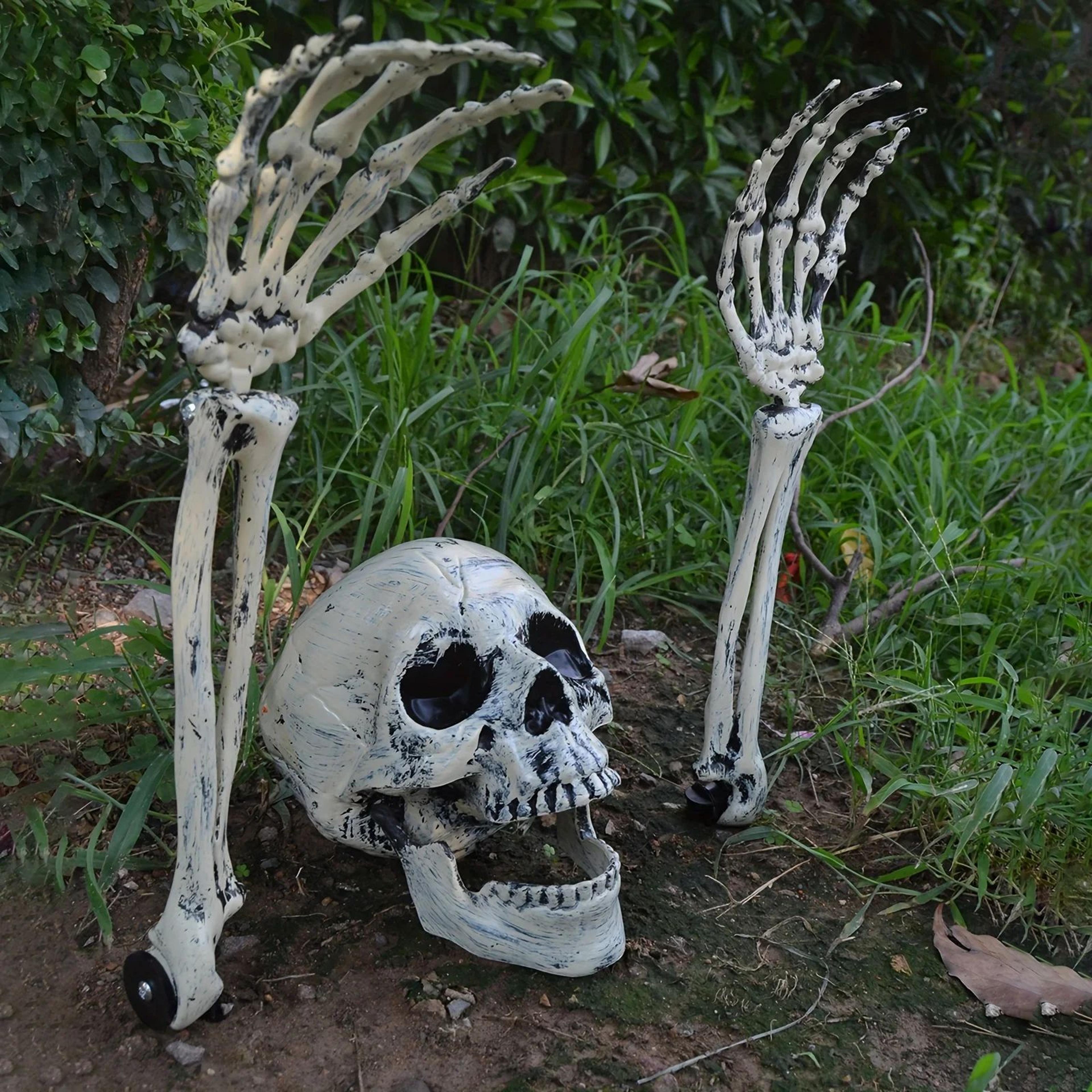 halloween skeleton skull and hand ground stakes yard decorations