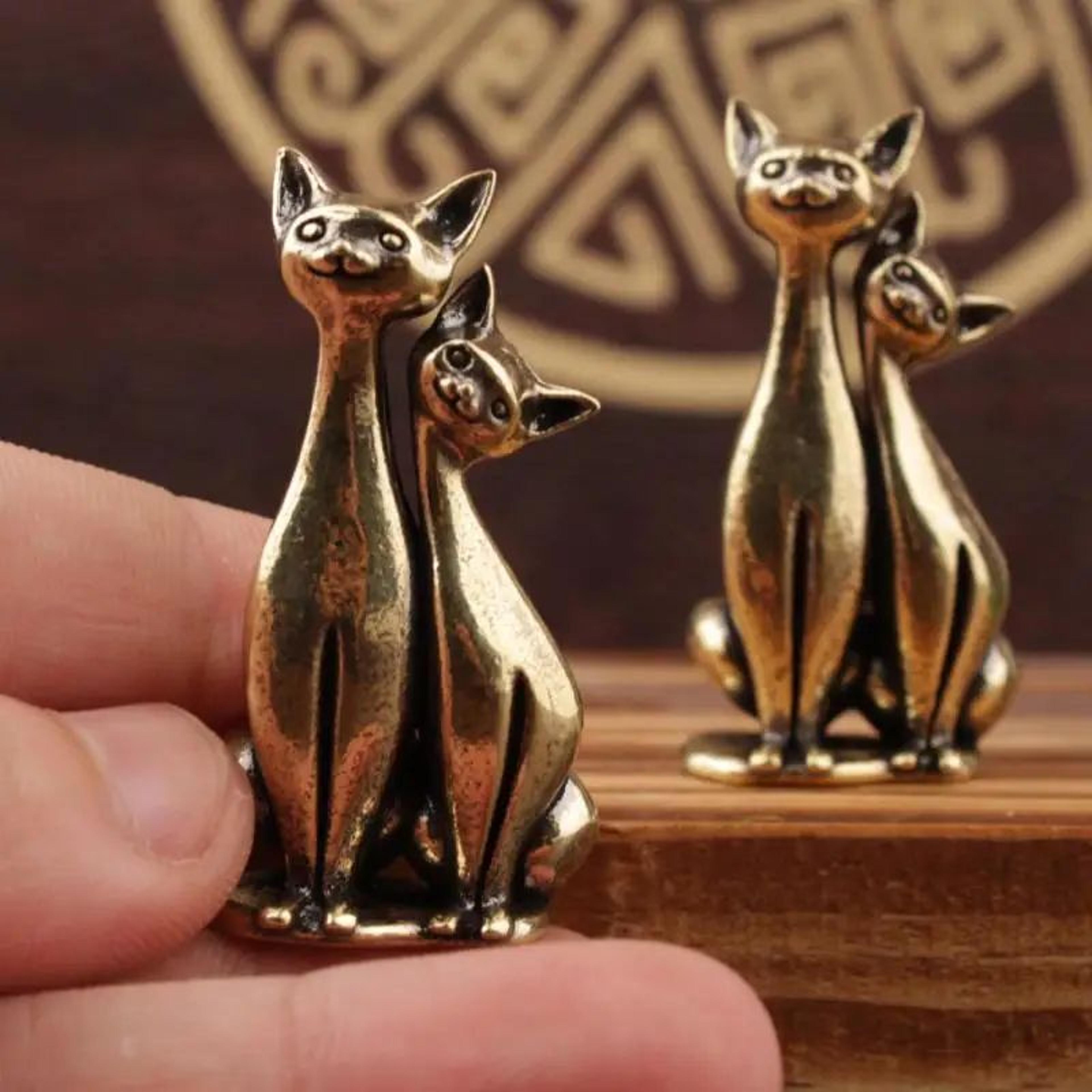 vintage brass intertwined loving cats couple statue