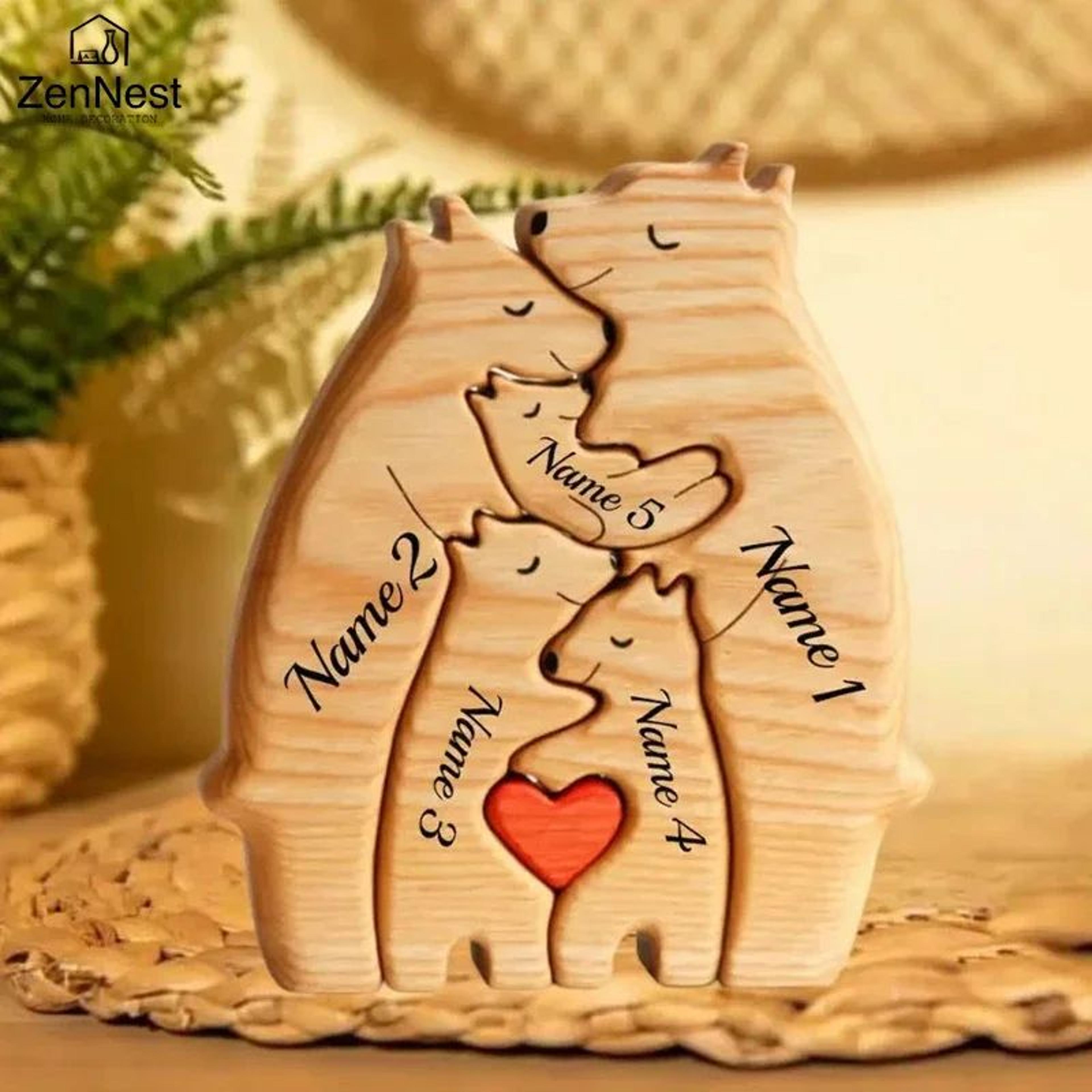 personalized wooden bear family puzzle decor