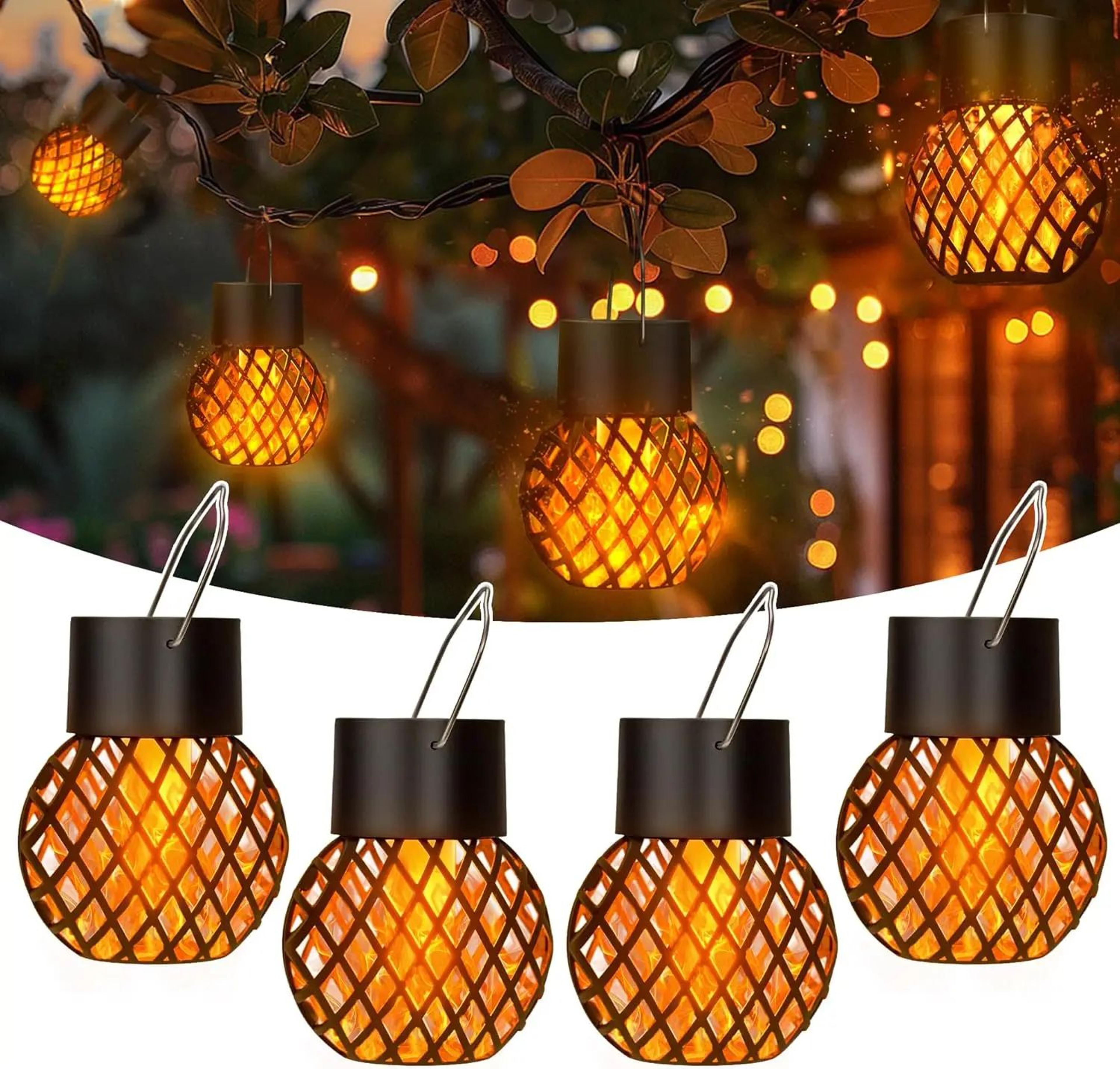 solar fairy light flickering flame hanging lantern