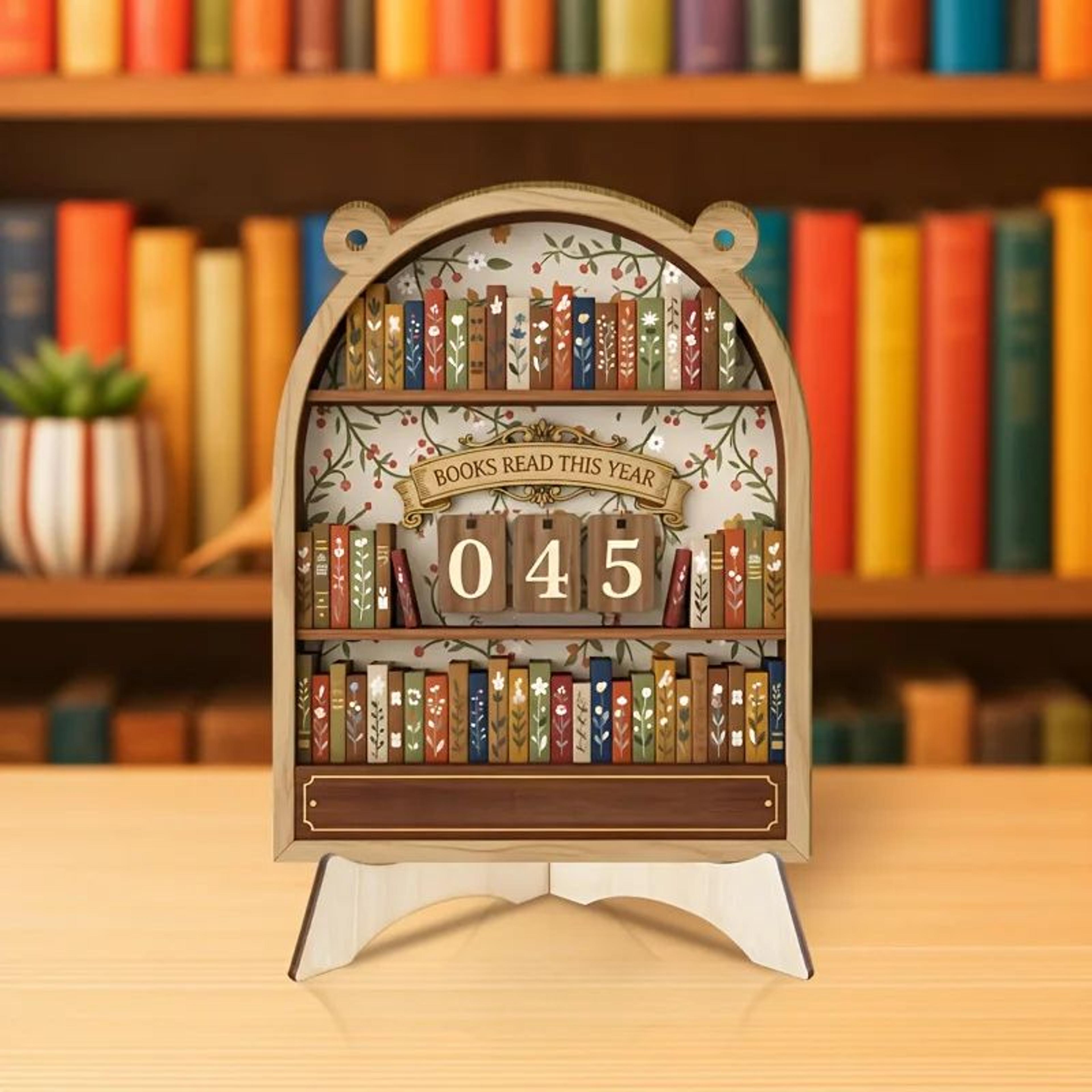 vintage wooden book reading tracker