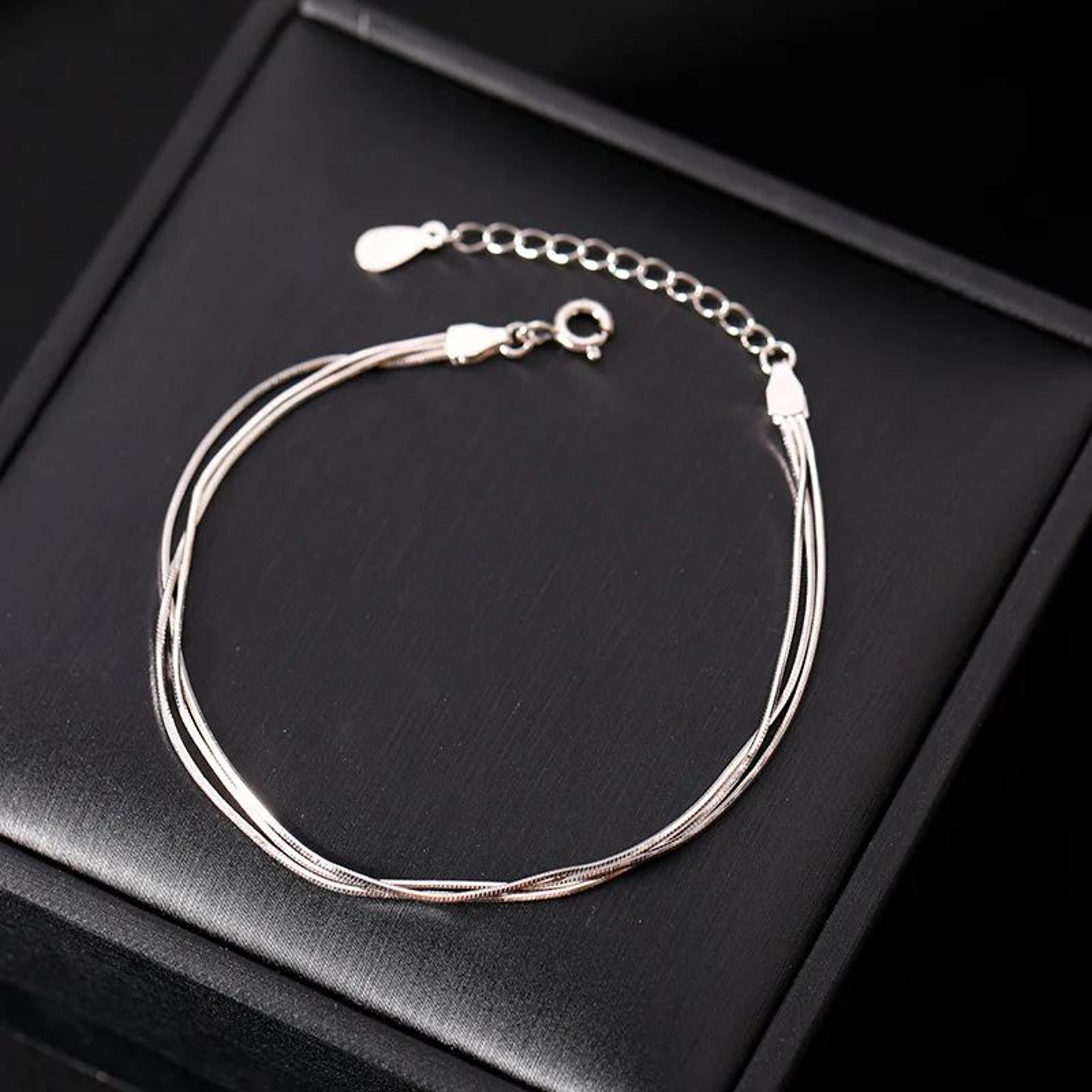 925 sterling silver triple snake chain bracelet