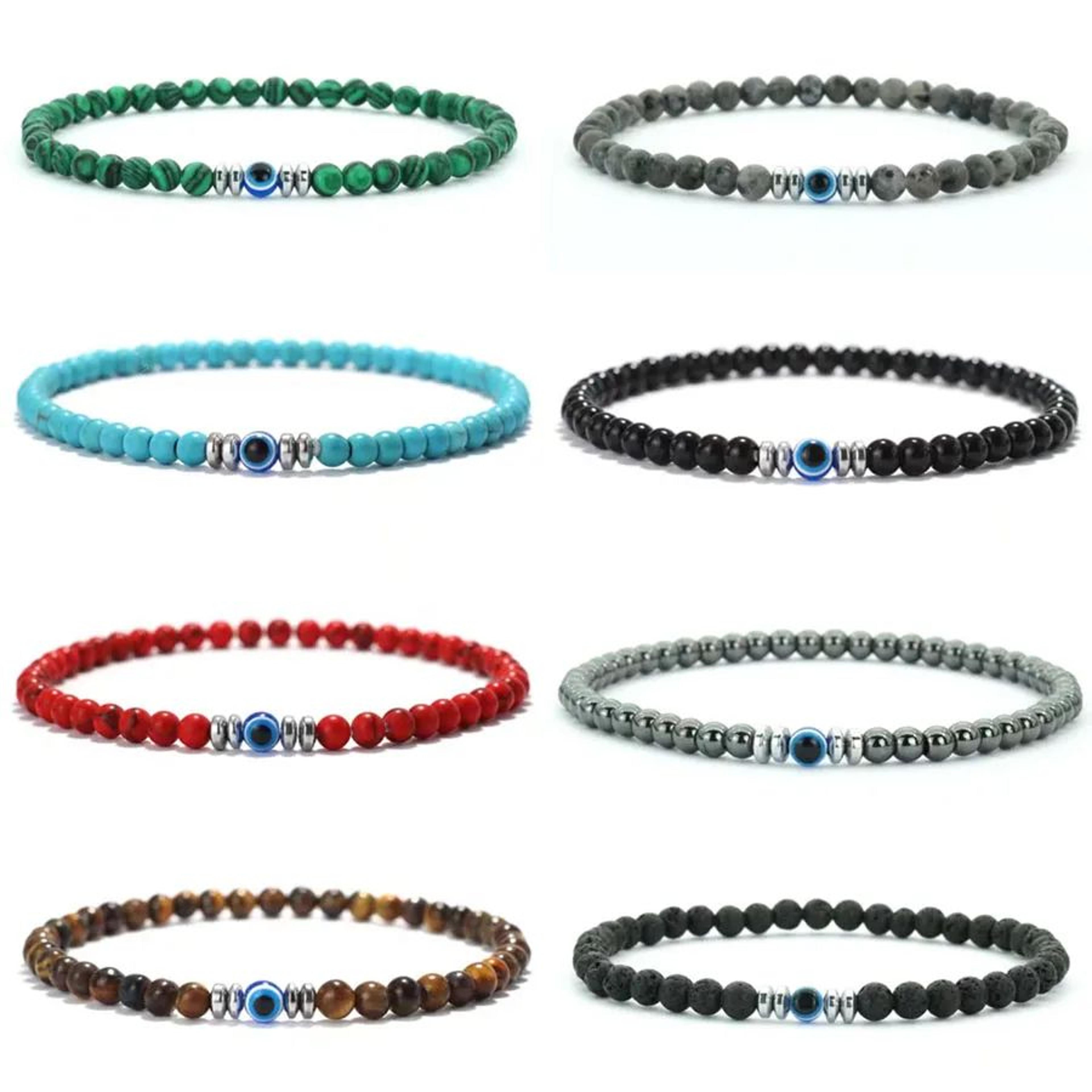 natural stone evil eye beaded bracelet
