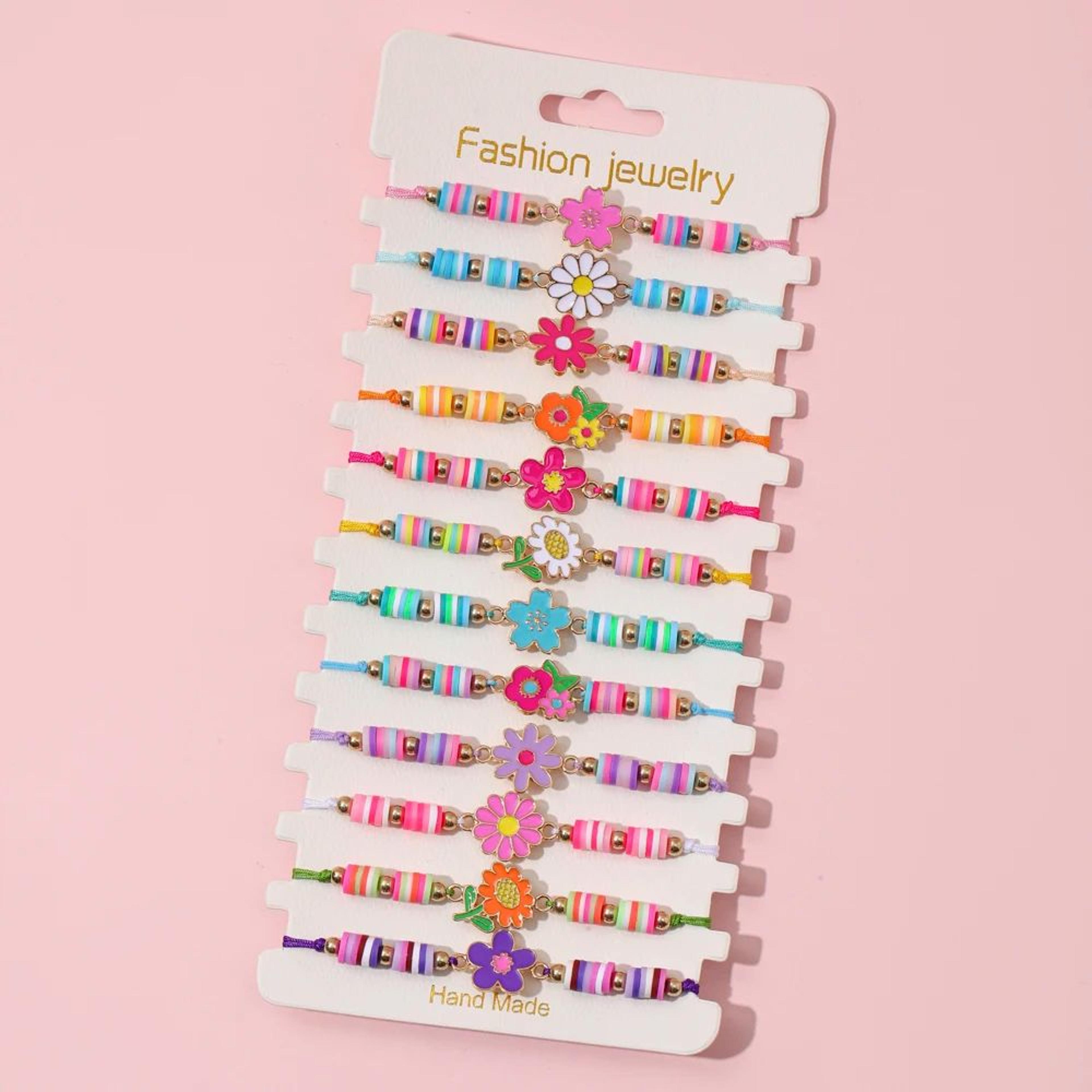 12 piece flower fruit charm rope bracelet set