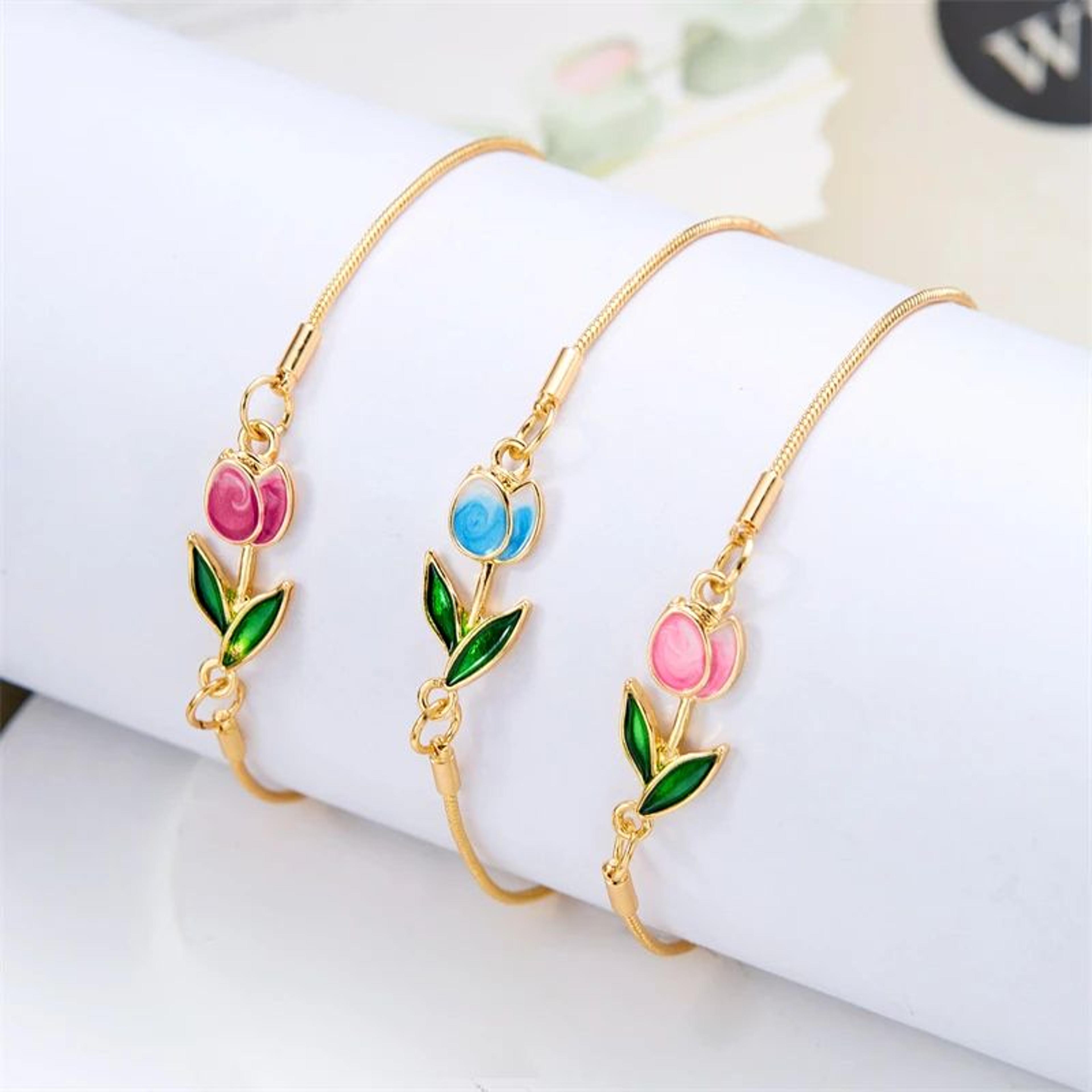 elegant tulip rose floral chain bracelet