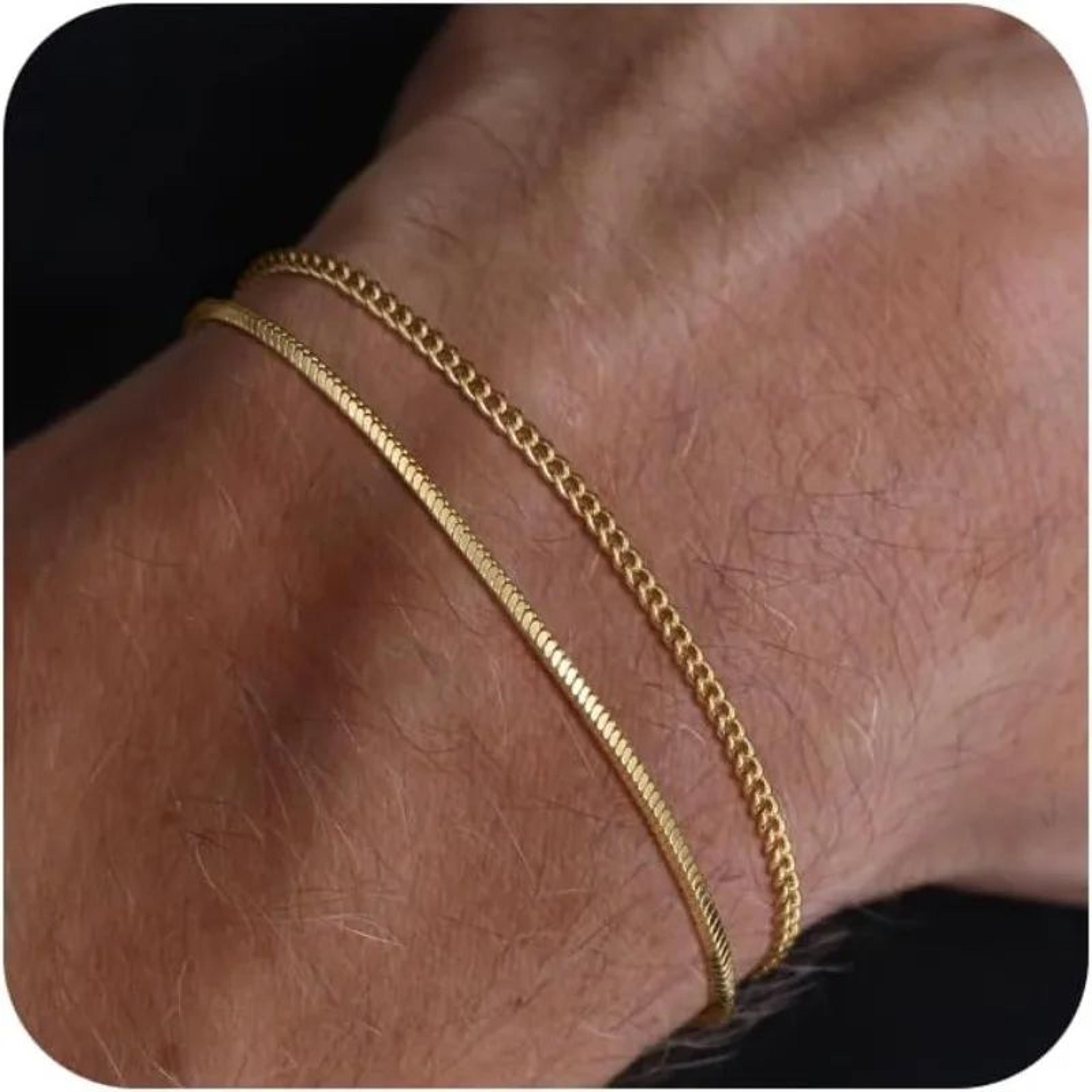 mens 14k gold plated chain bracelet set