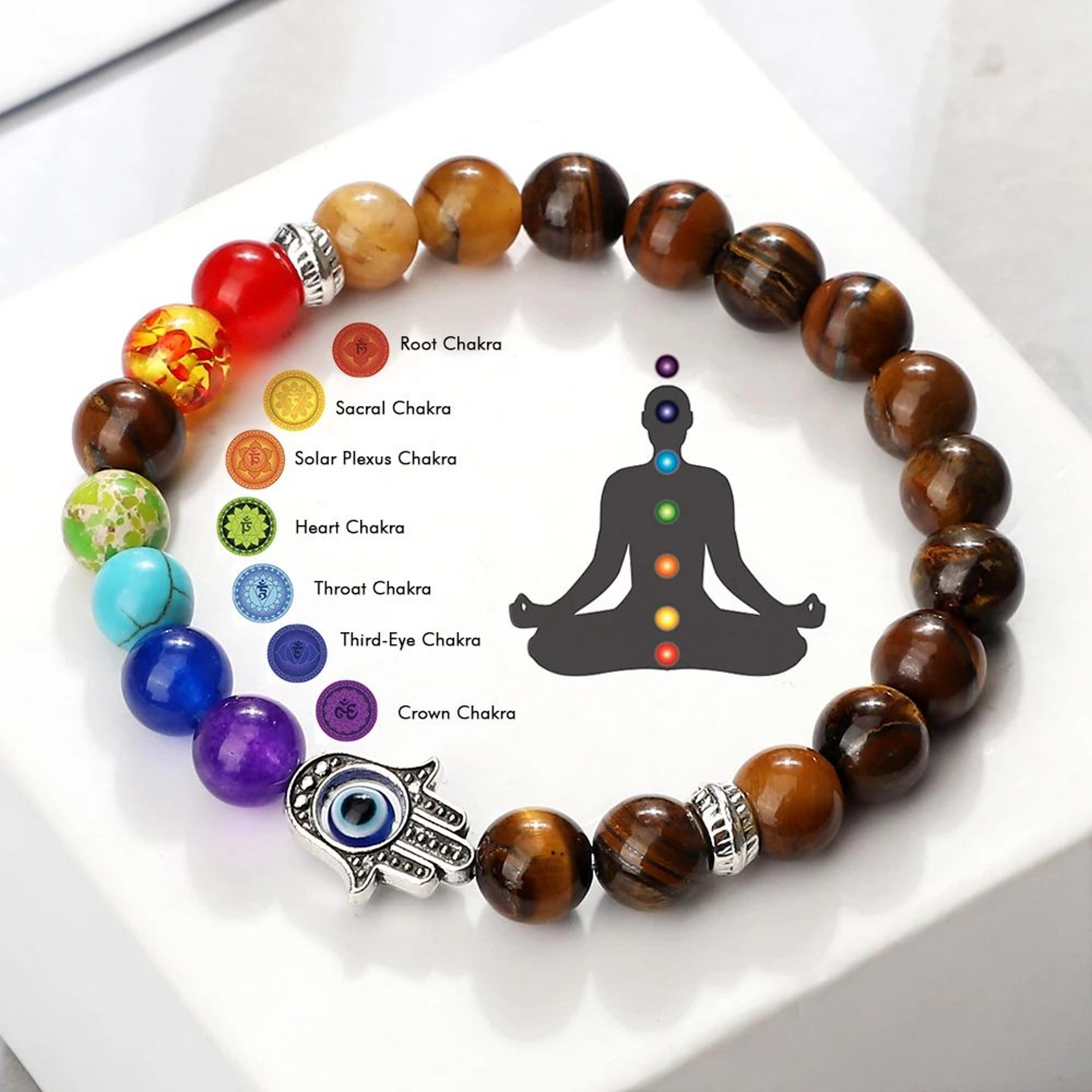 seven chakra natural stone evil eye bracelet