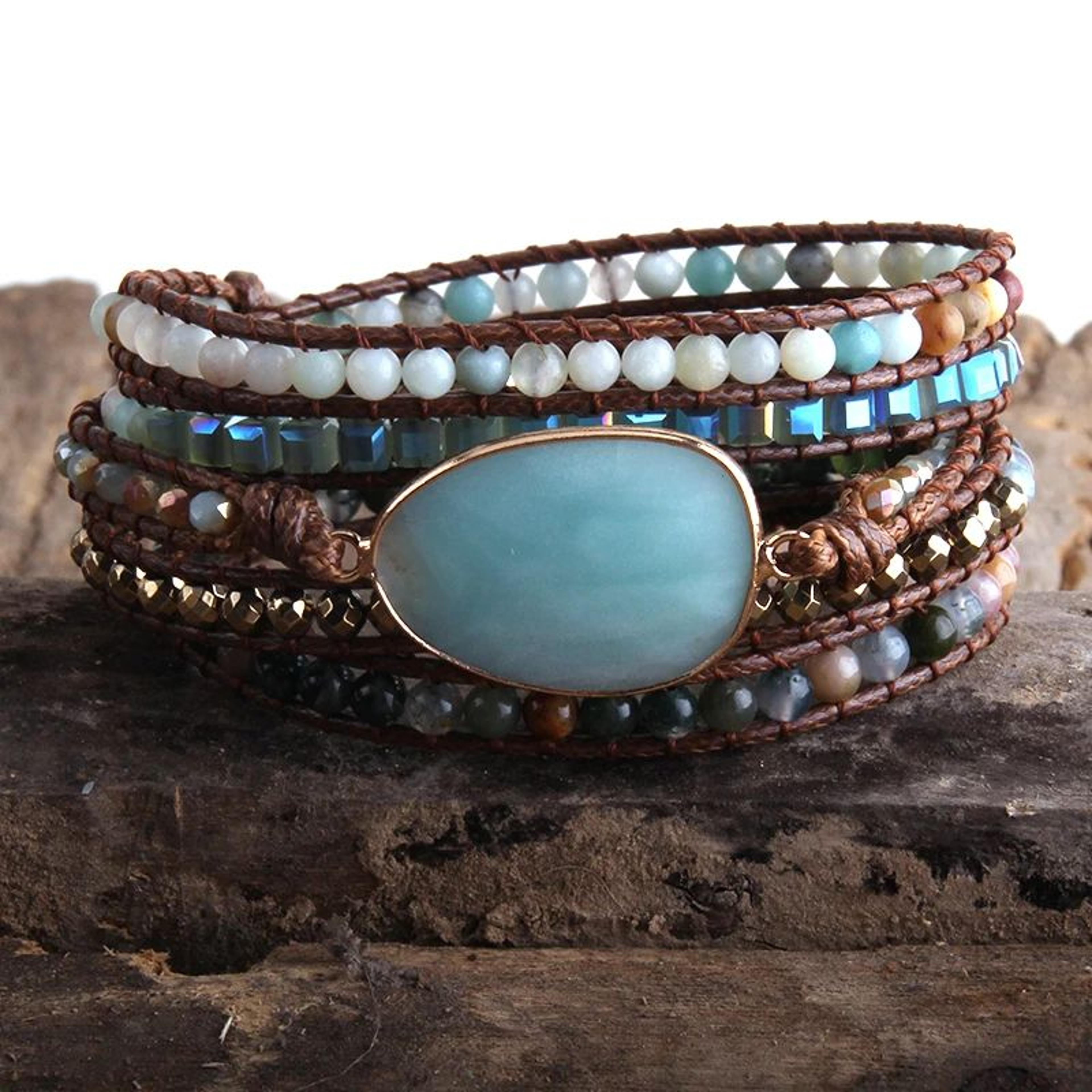boho natural stone five strand wrap bracelet