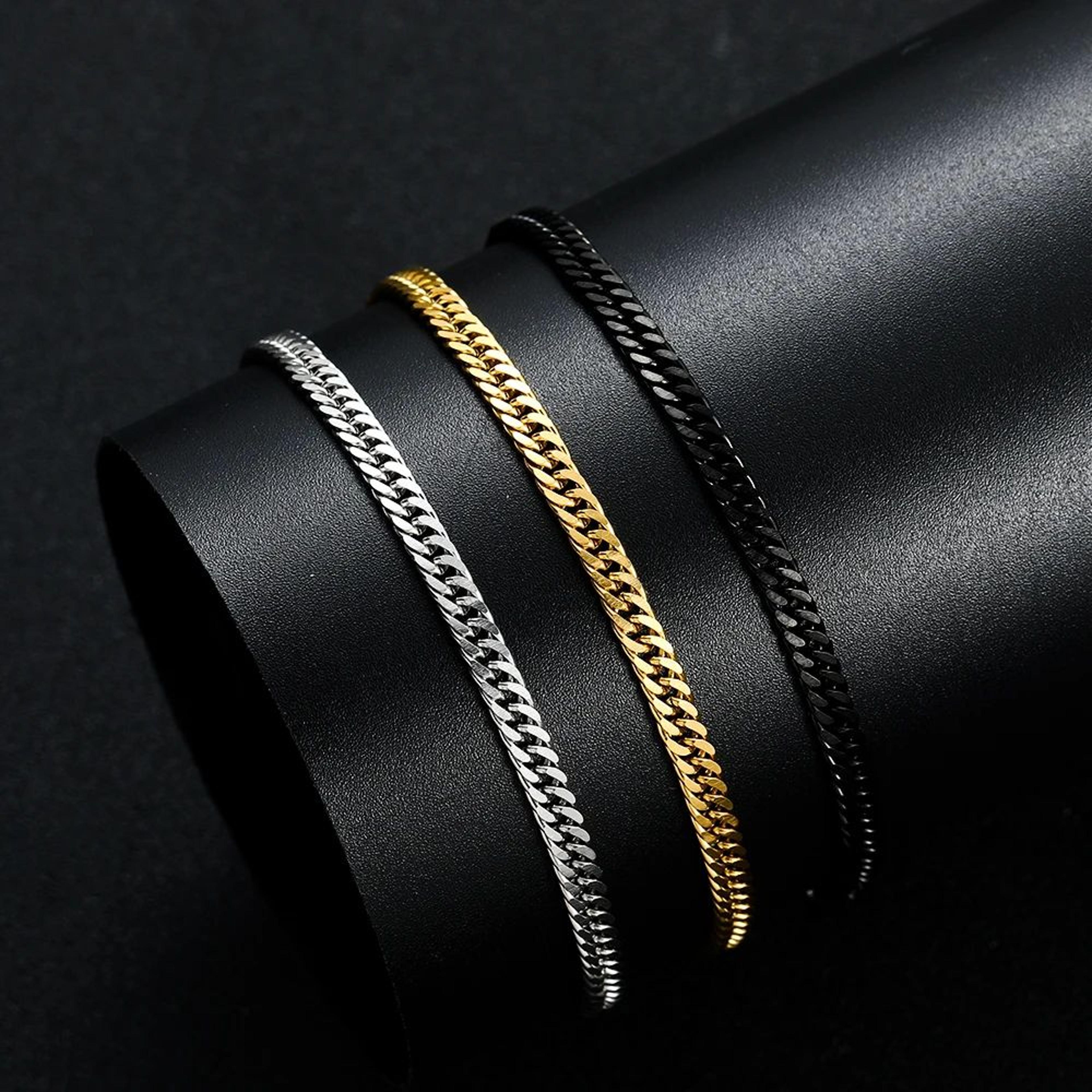 golden black stainless steel chain bracelet