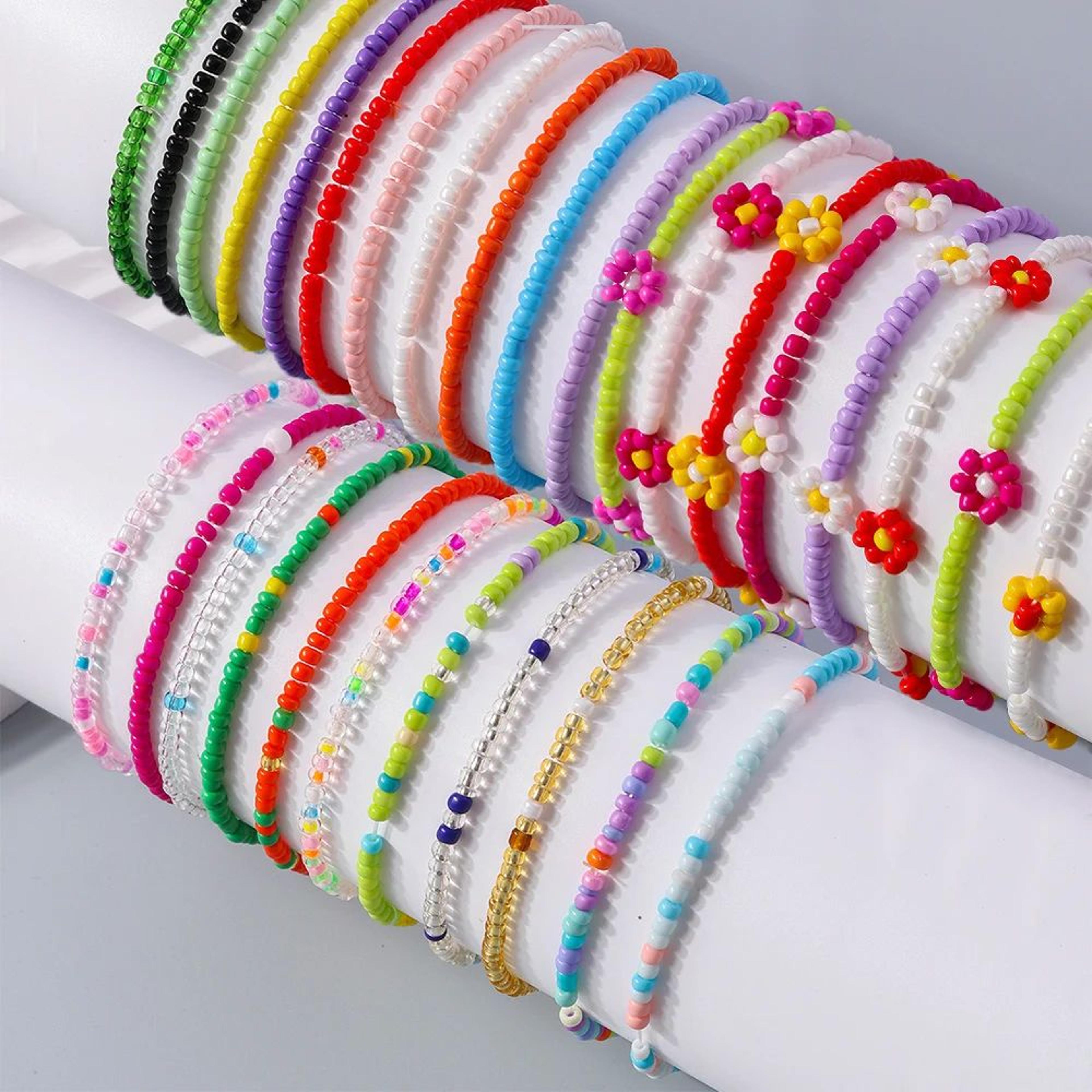 colorful seed bead flower charm bracelet