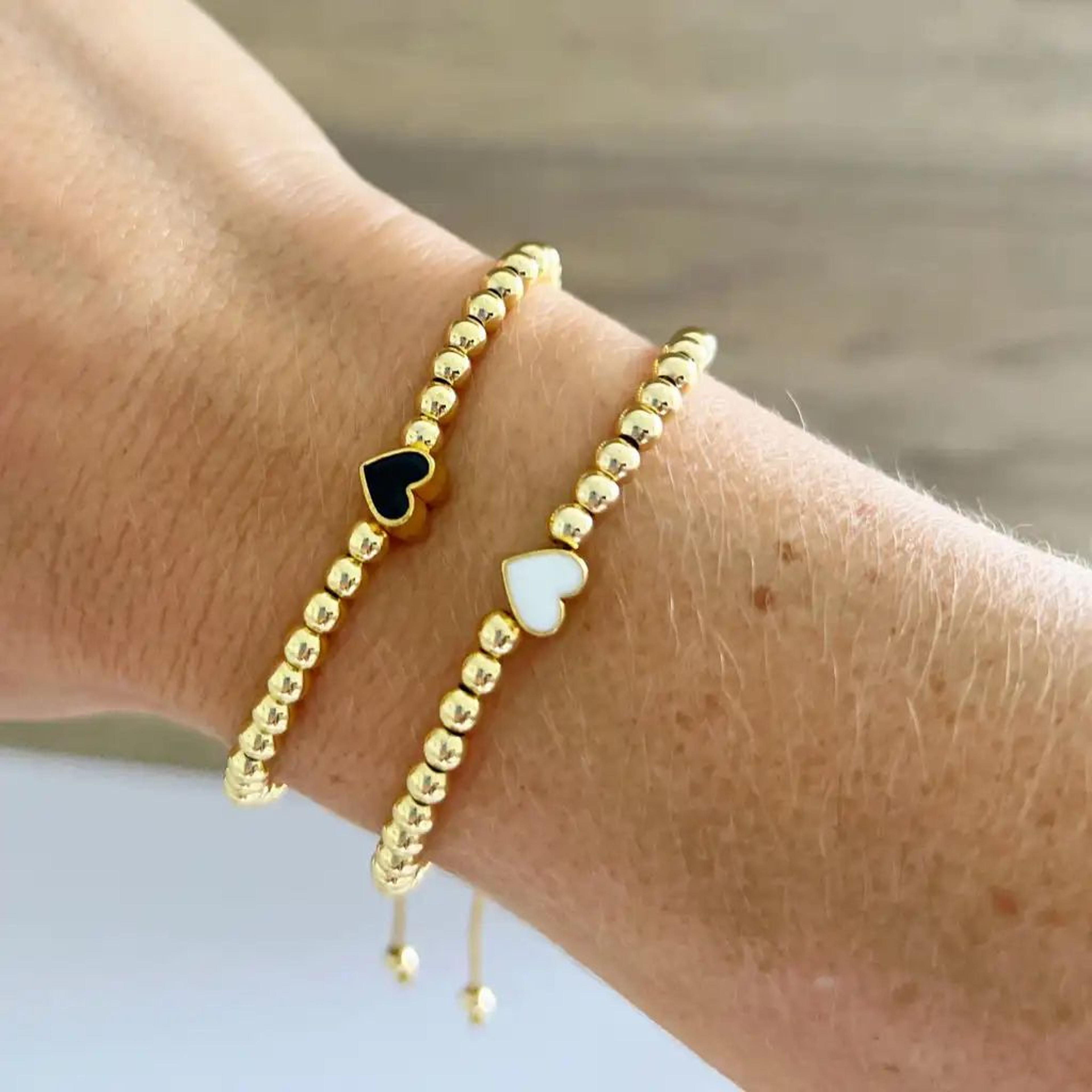gold plated heart charm beaded bracelet