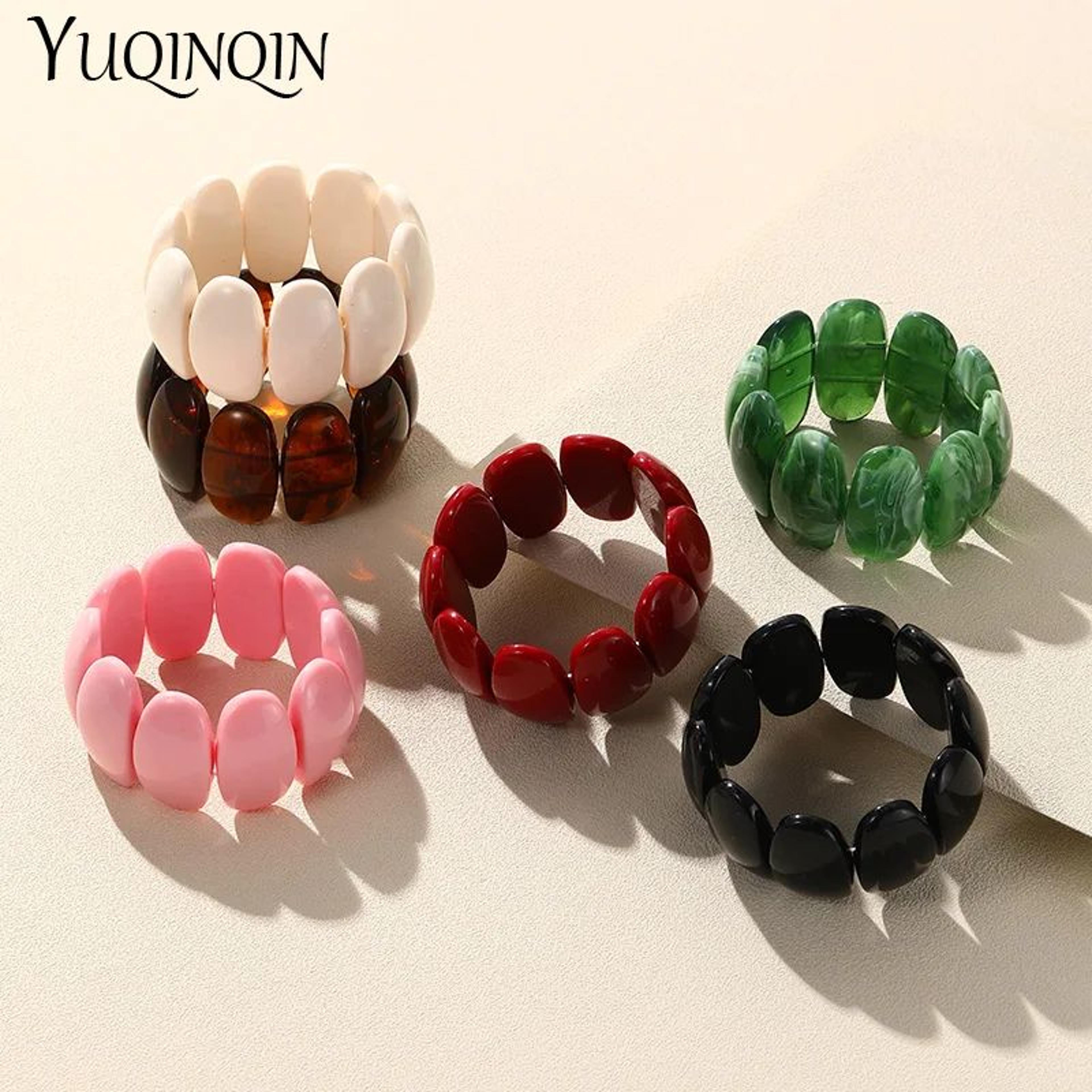 colorful resin beaded stretch bracelet