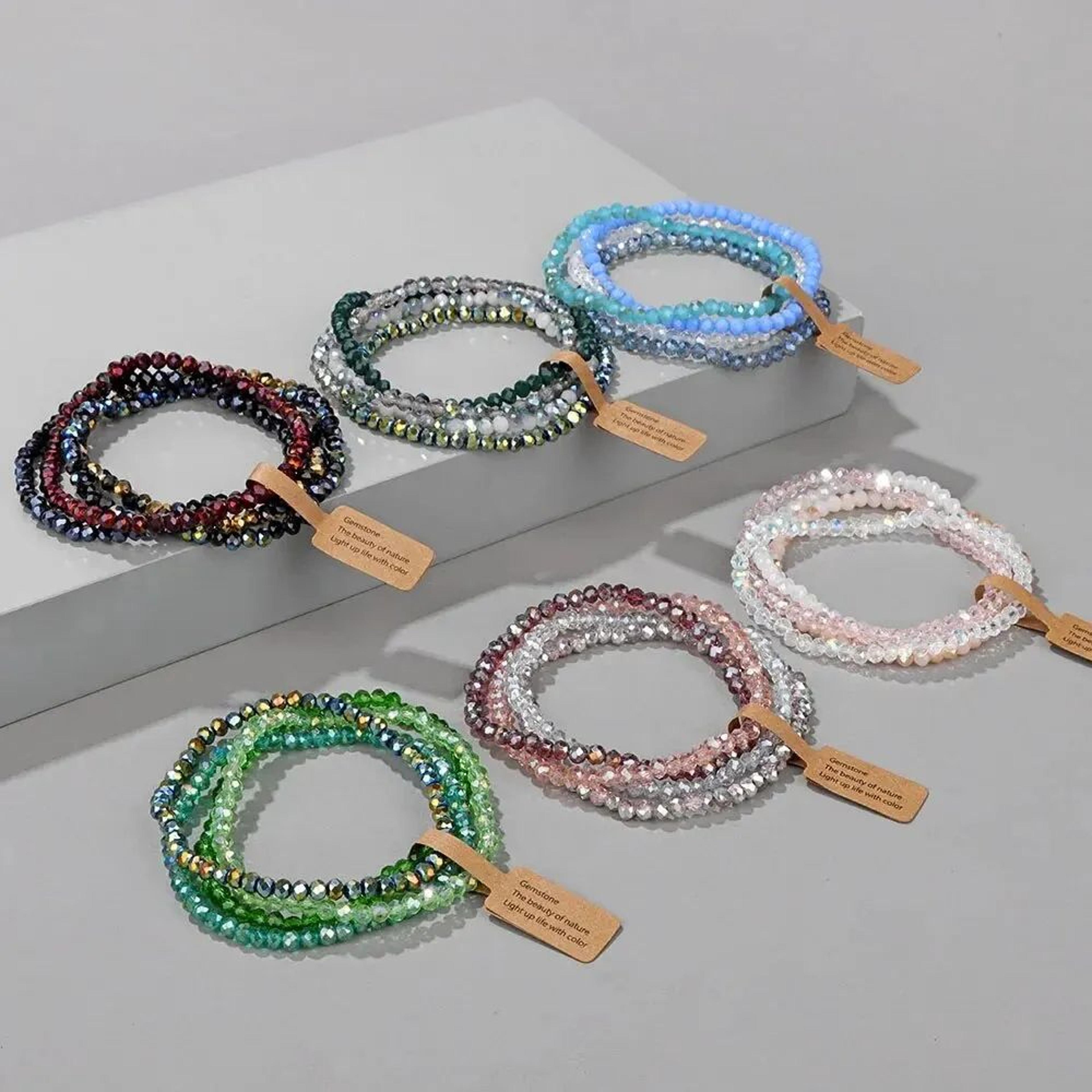 faceted glass beaded stretch bracelet set