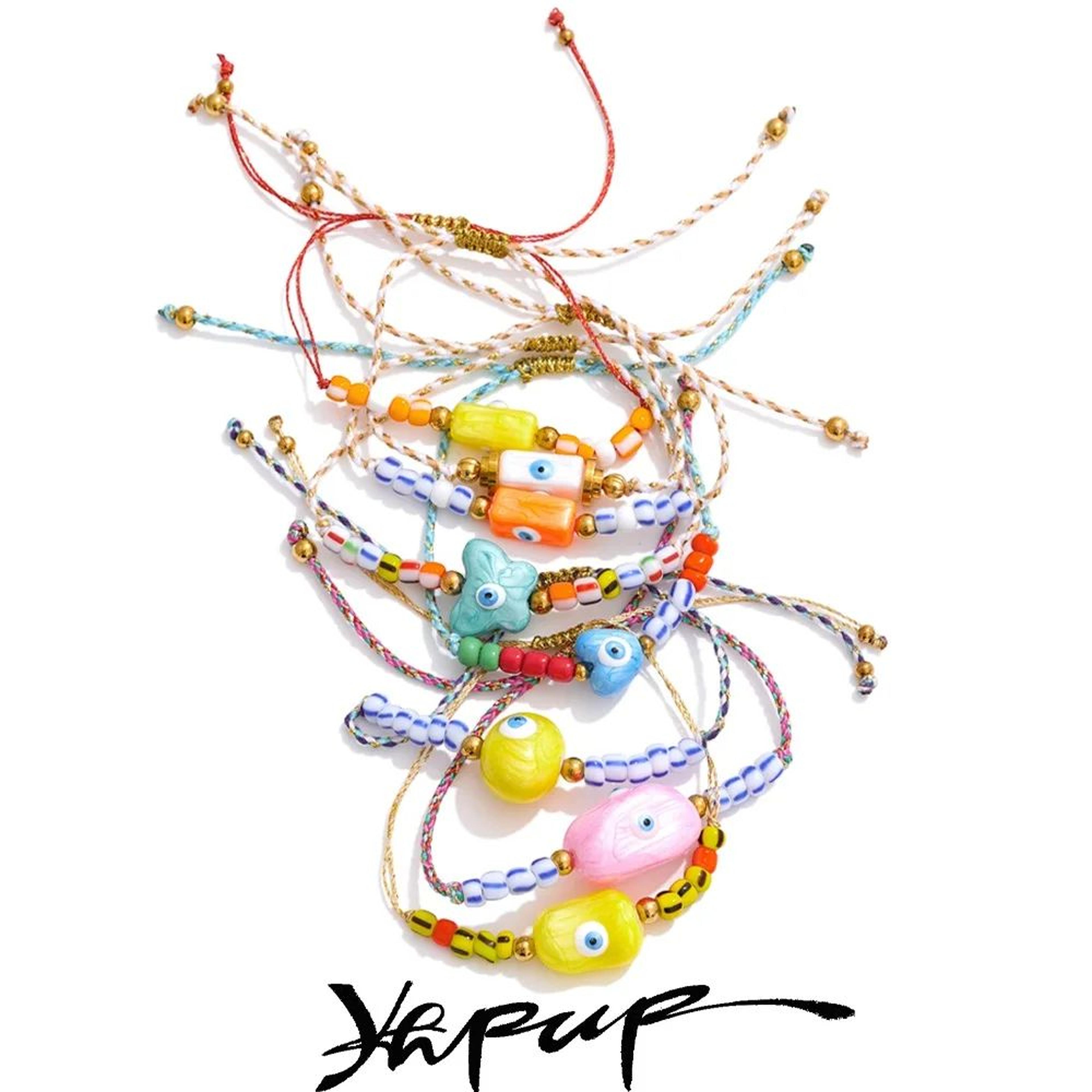 y2k ceramic eye braided charm bracelet