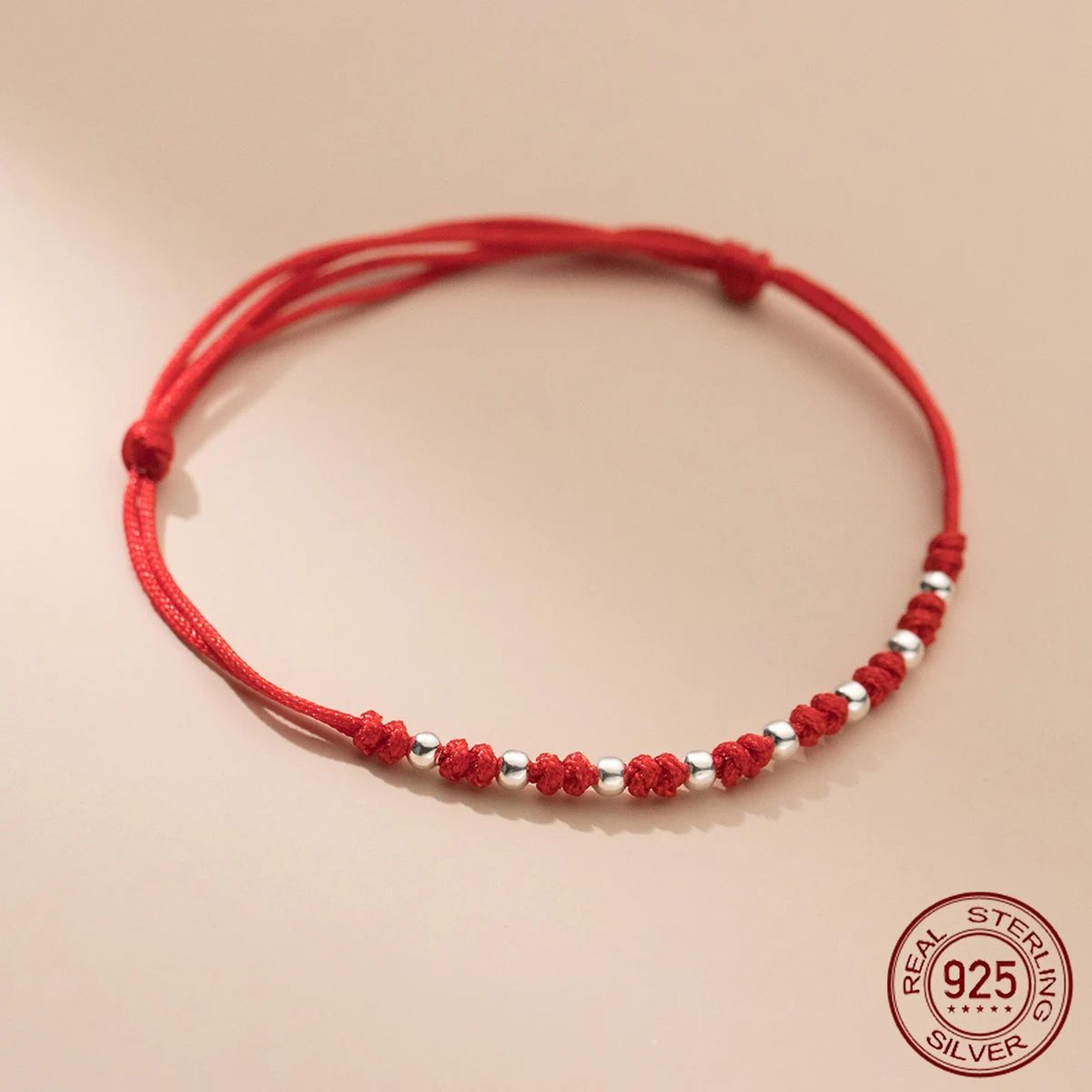 sterling silver bead red thread bracelet