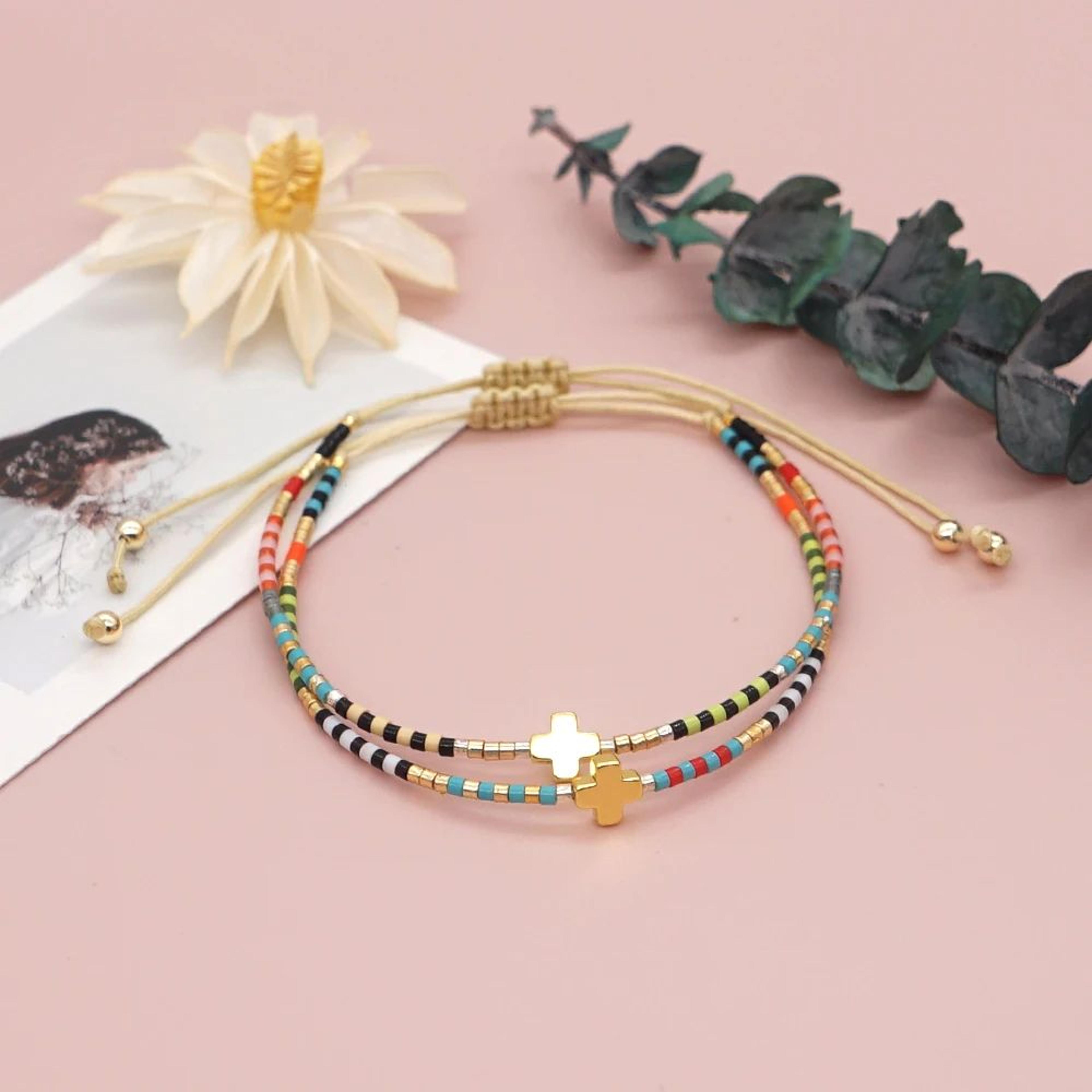miyuki beaded cross string bracelet