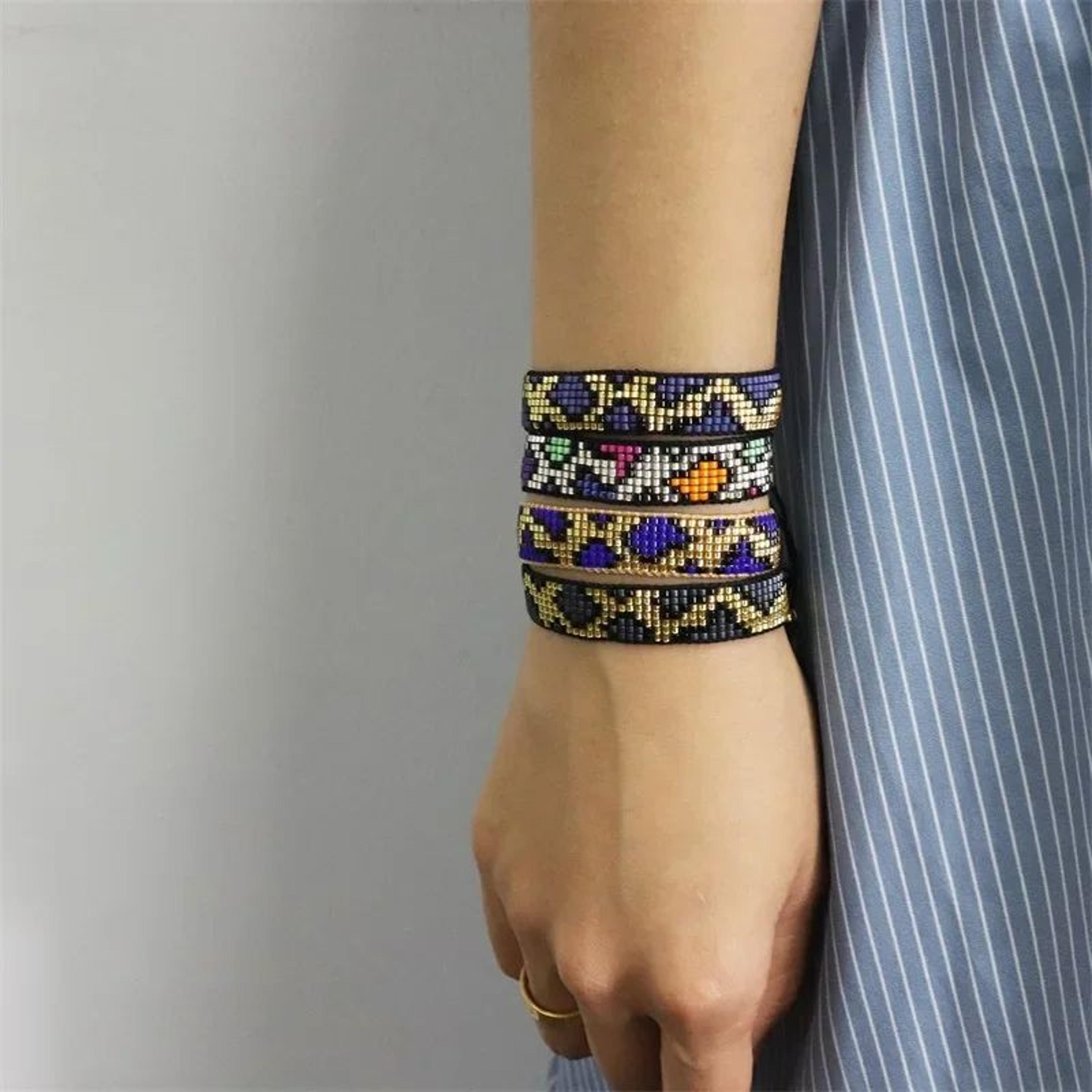 vintage leopard miyuki beaded bracelet