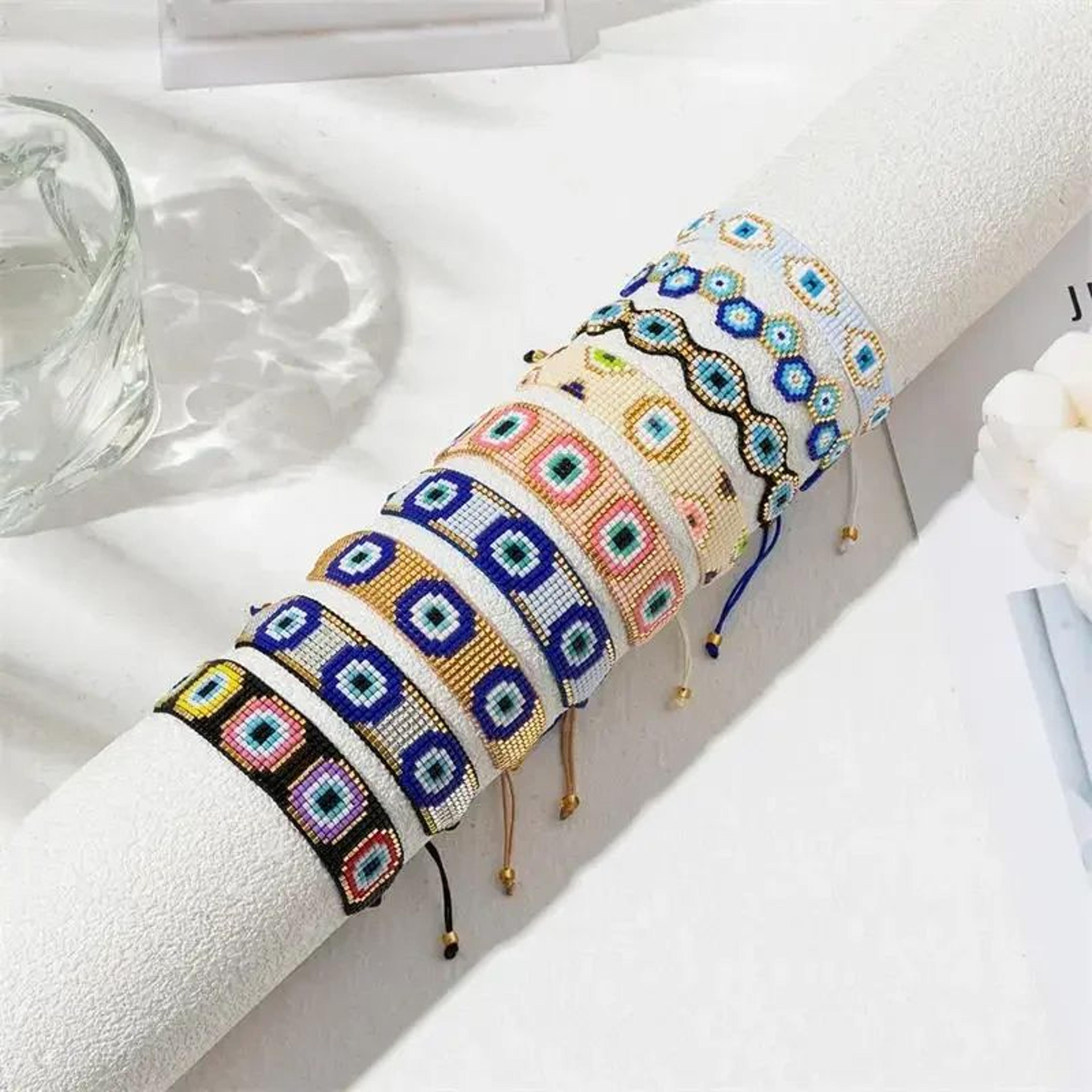 bohemian evil eye miyuki beaded bracelet set