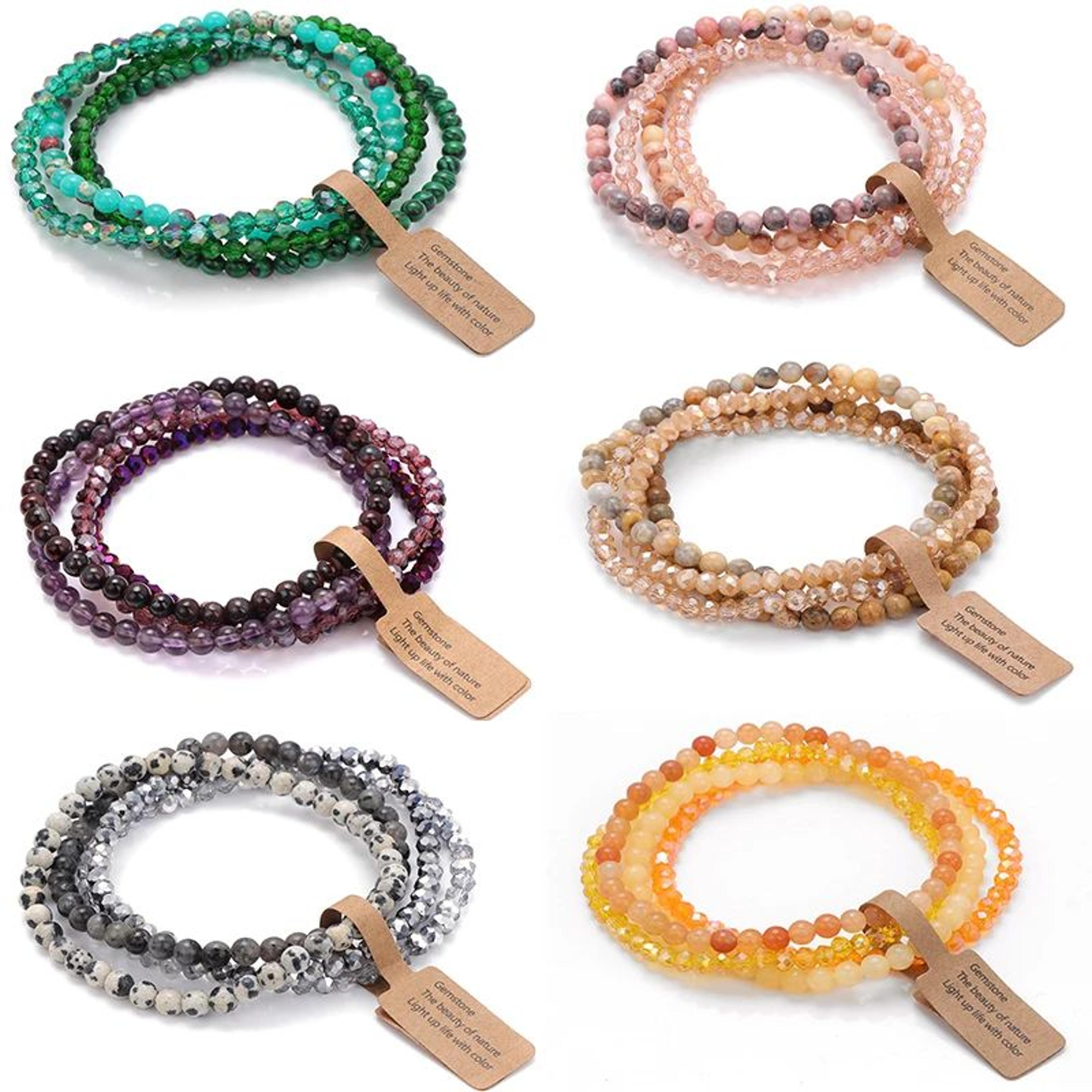 natural stone faceted bead bracelet set