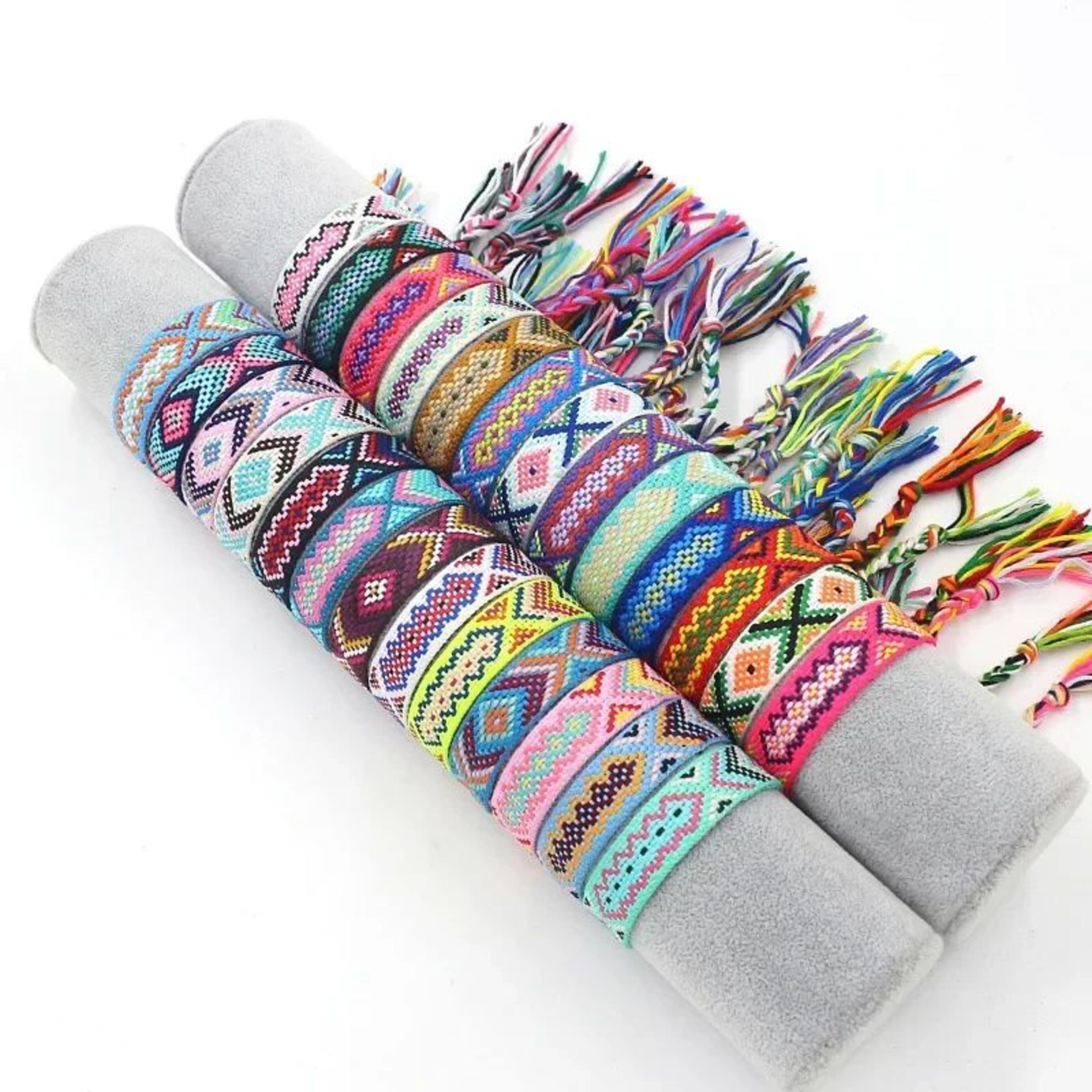 bohemian rainbow embroidered woven bracelet