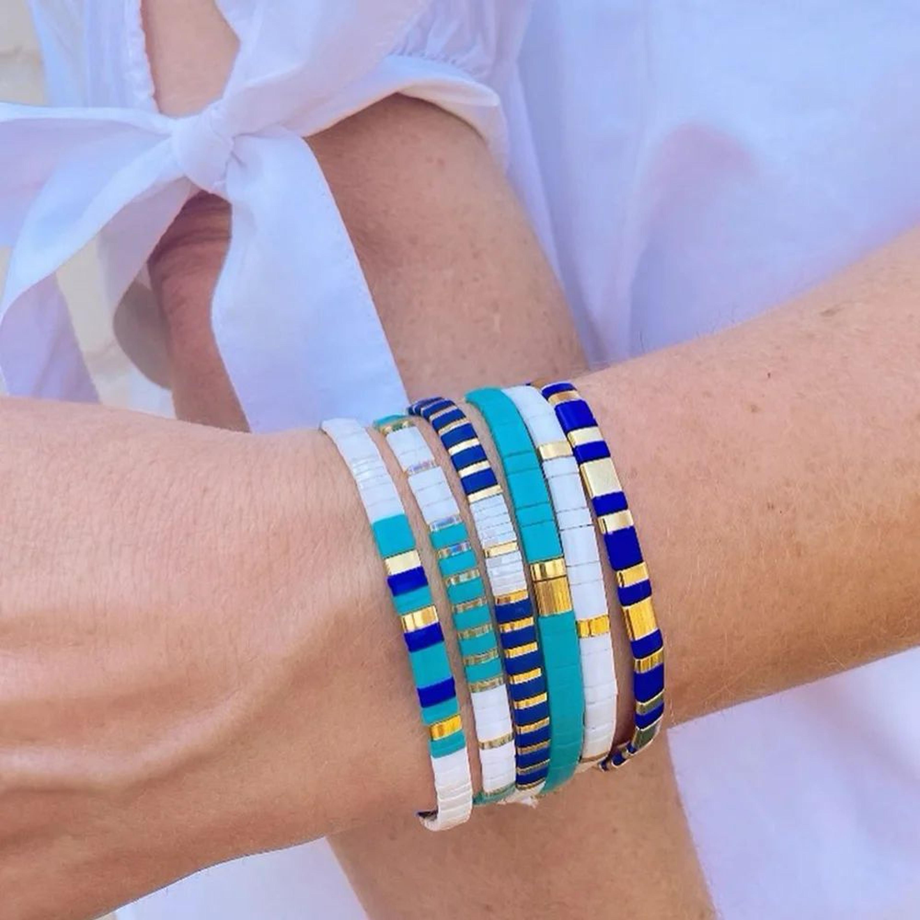 bohemian miyuki tila stretch bead bracelet
