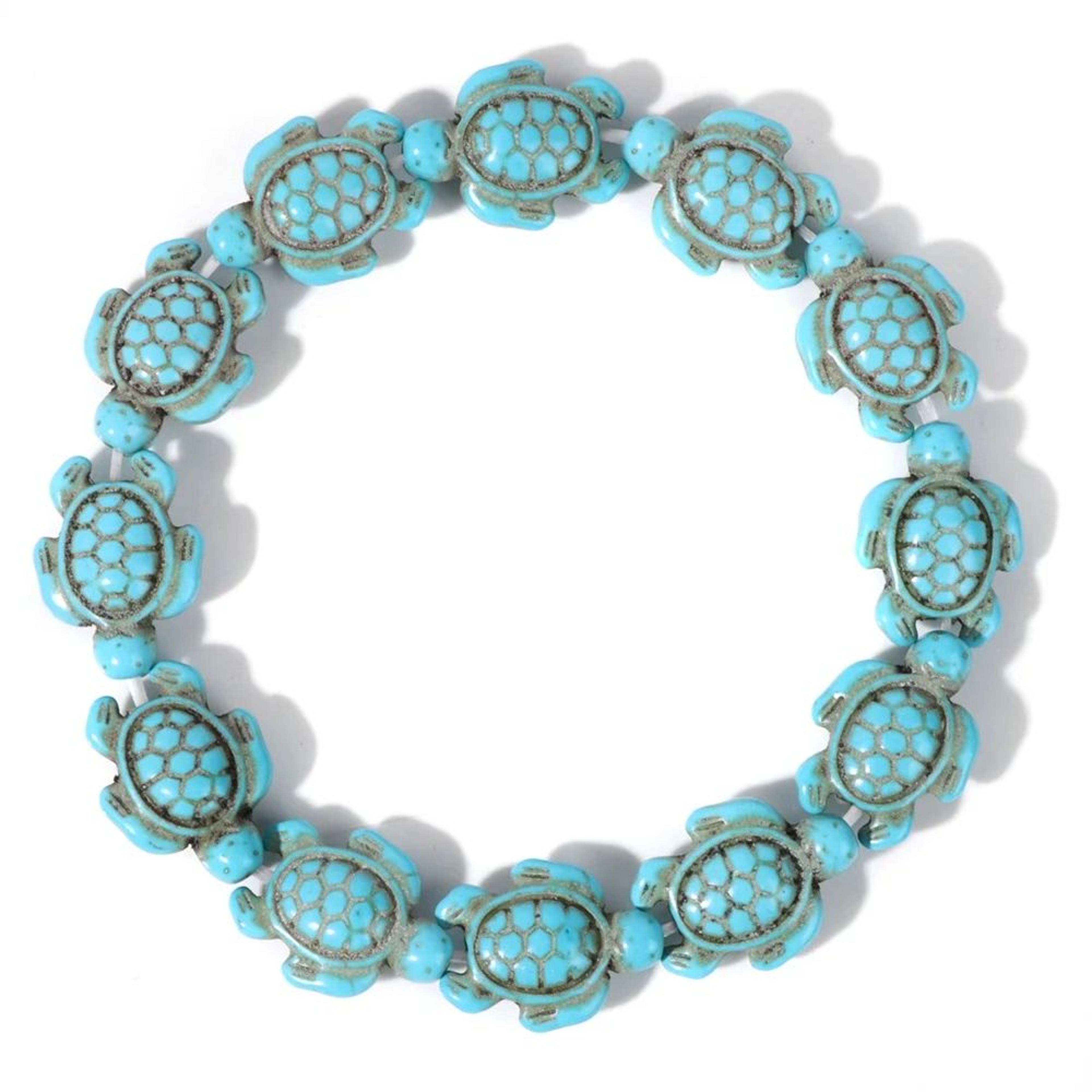 sea turtle turquoise beaded stretch bracelet