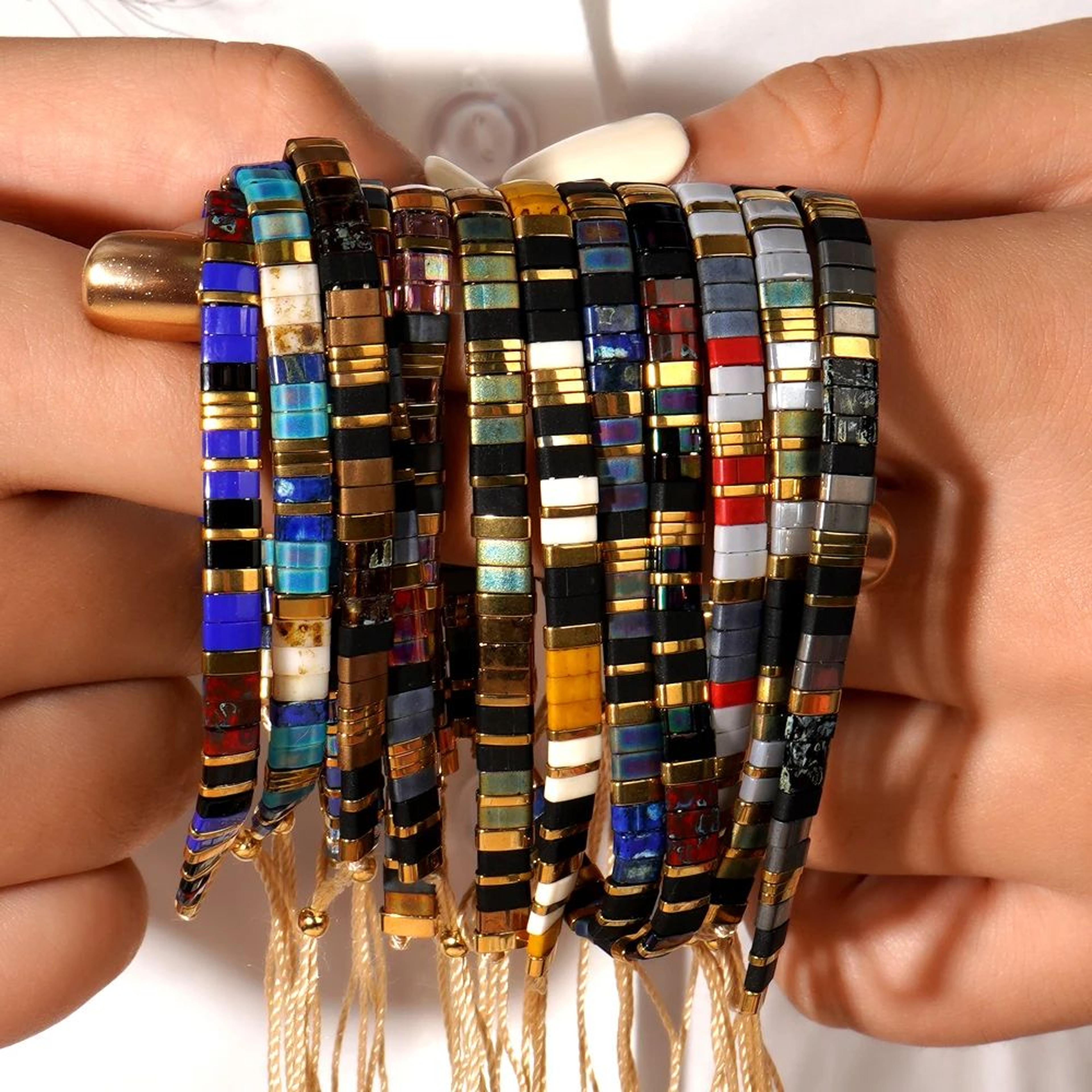 colorful bohemian tila bead woven bracelet
