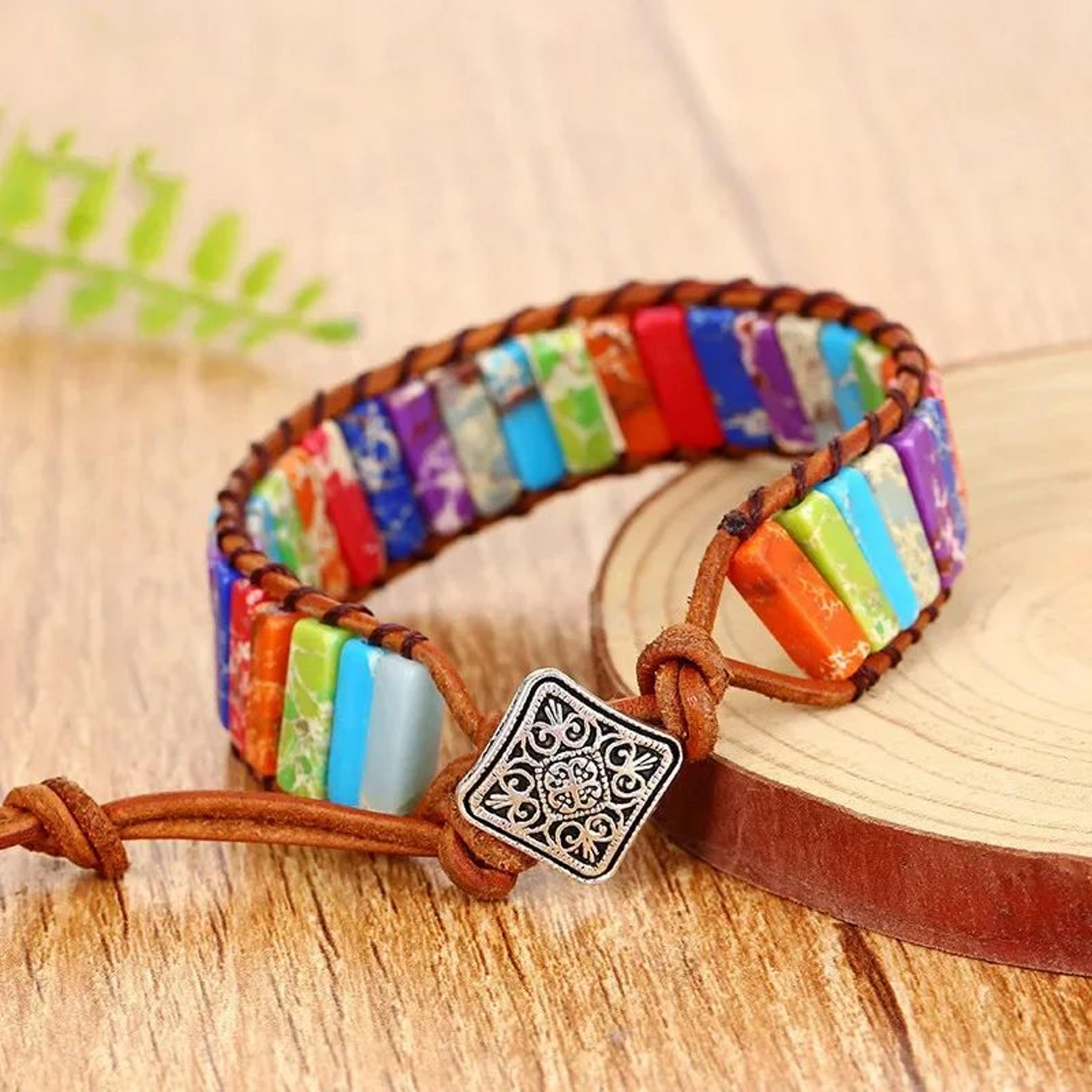 colorful seven chakra stone braided bracelet