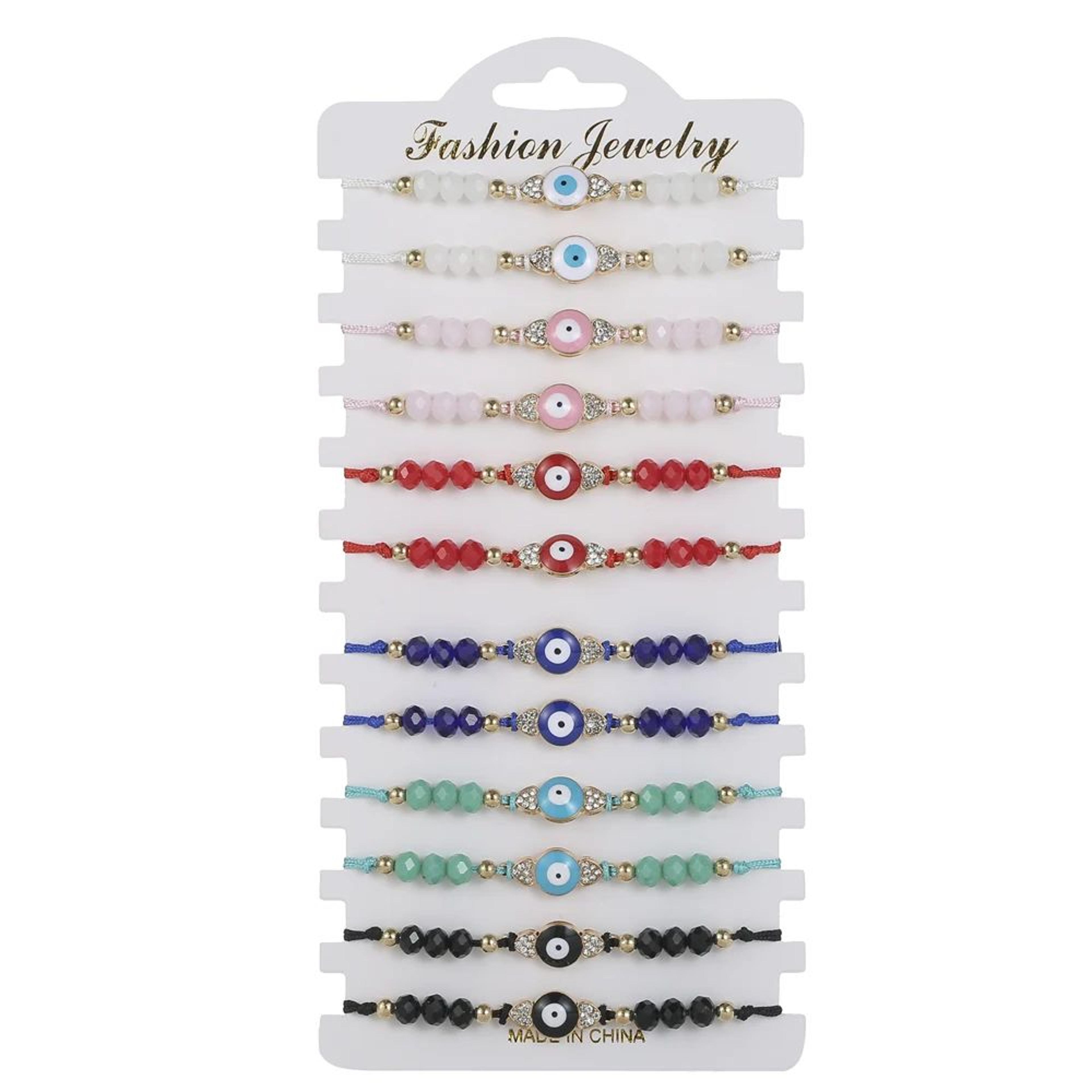 colorful crystal eye charm bracelet set