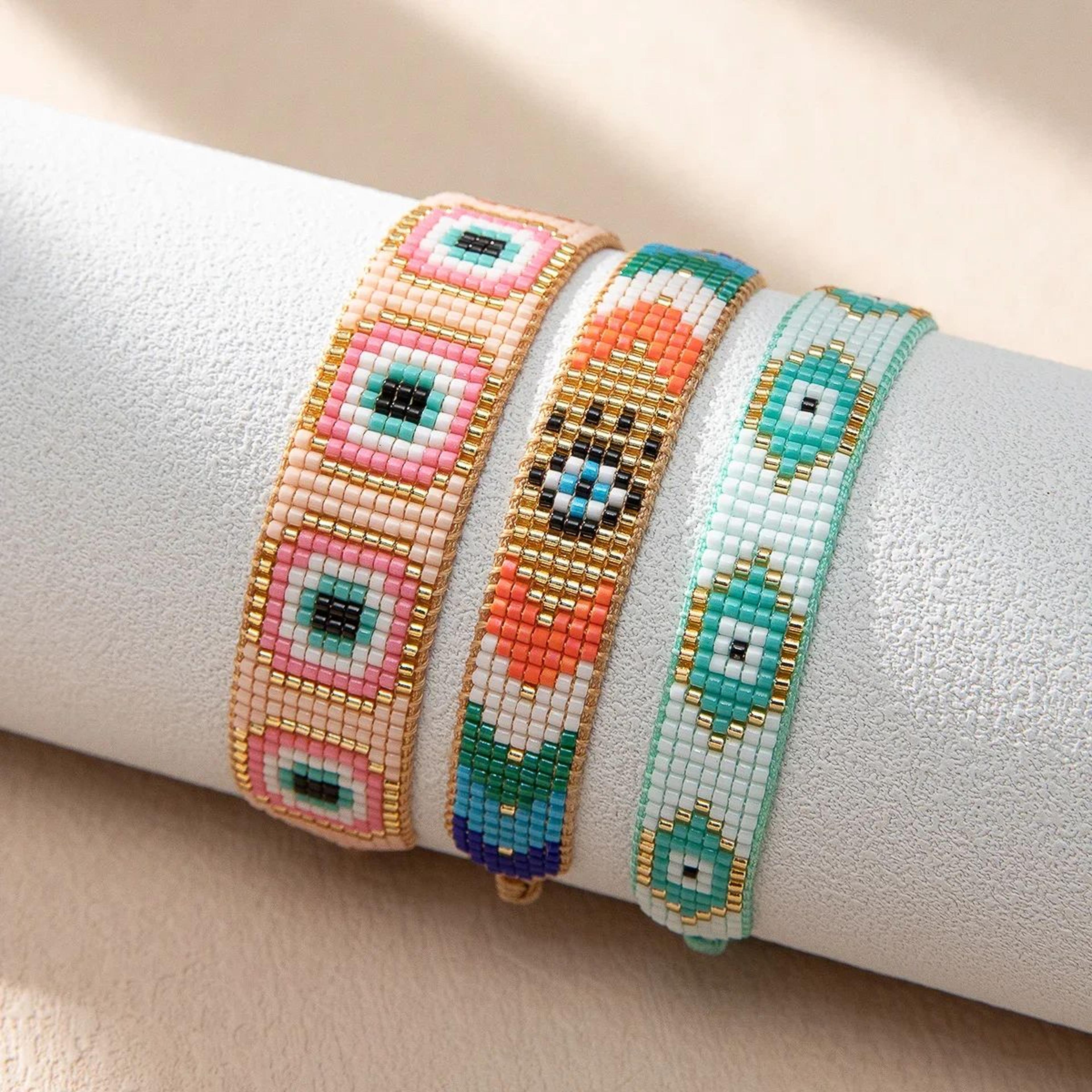 bohemian evil eye beaded rope bracelet