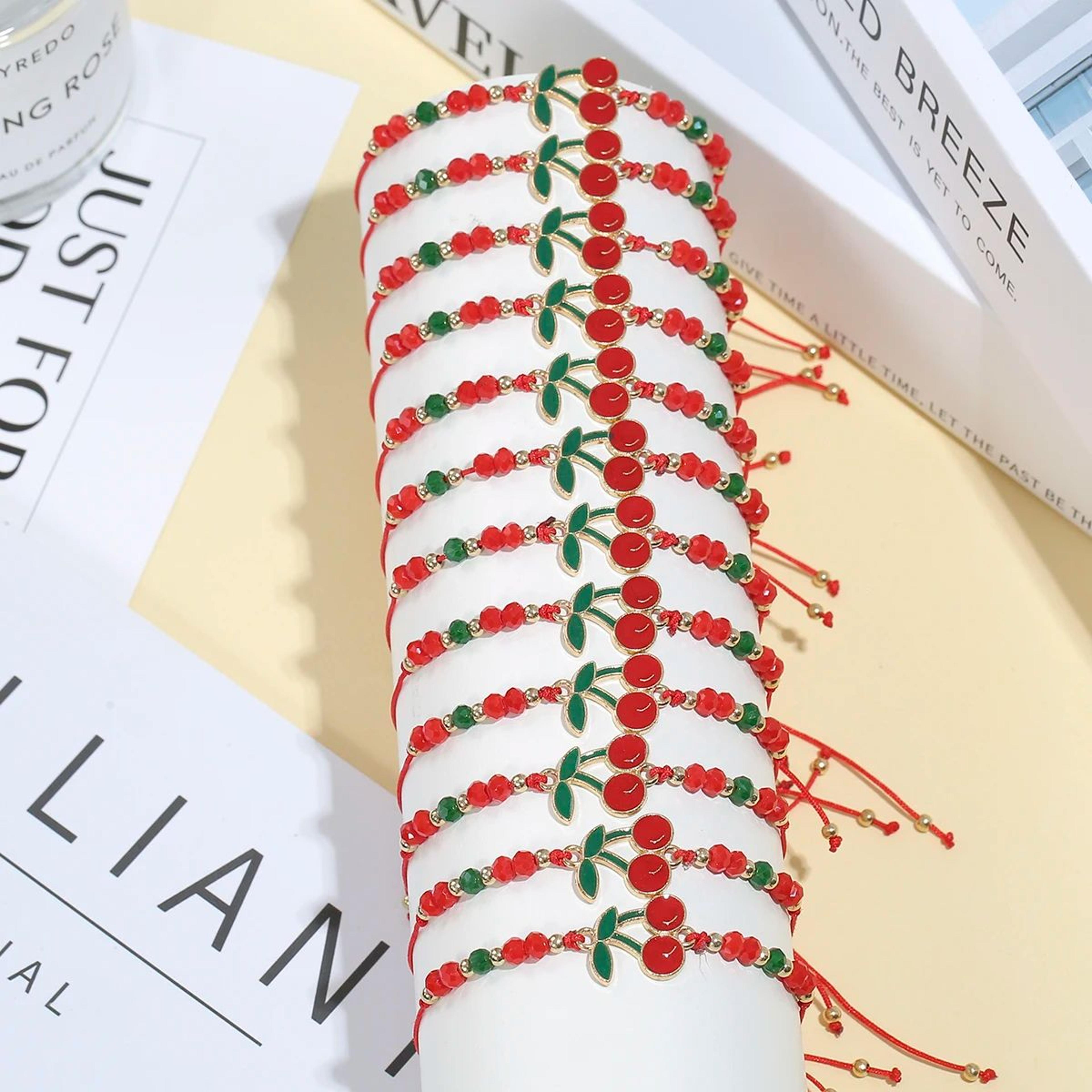 cherry charm beaded bracelet set