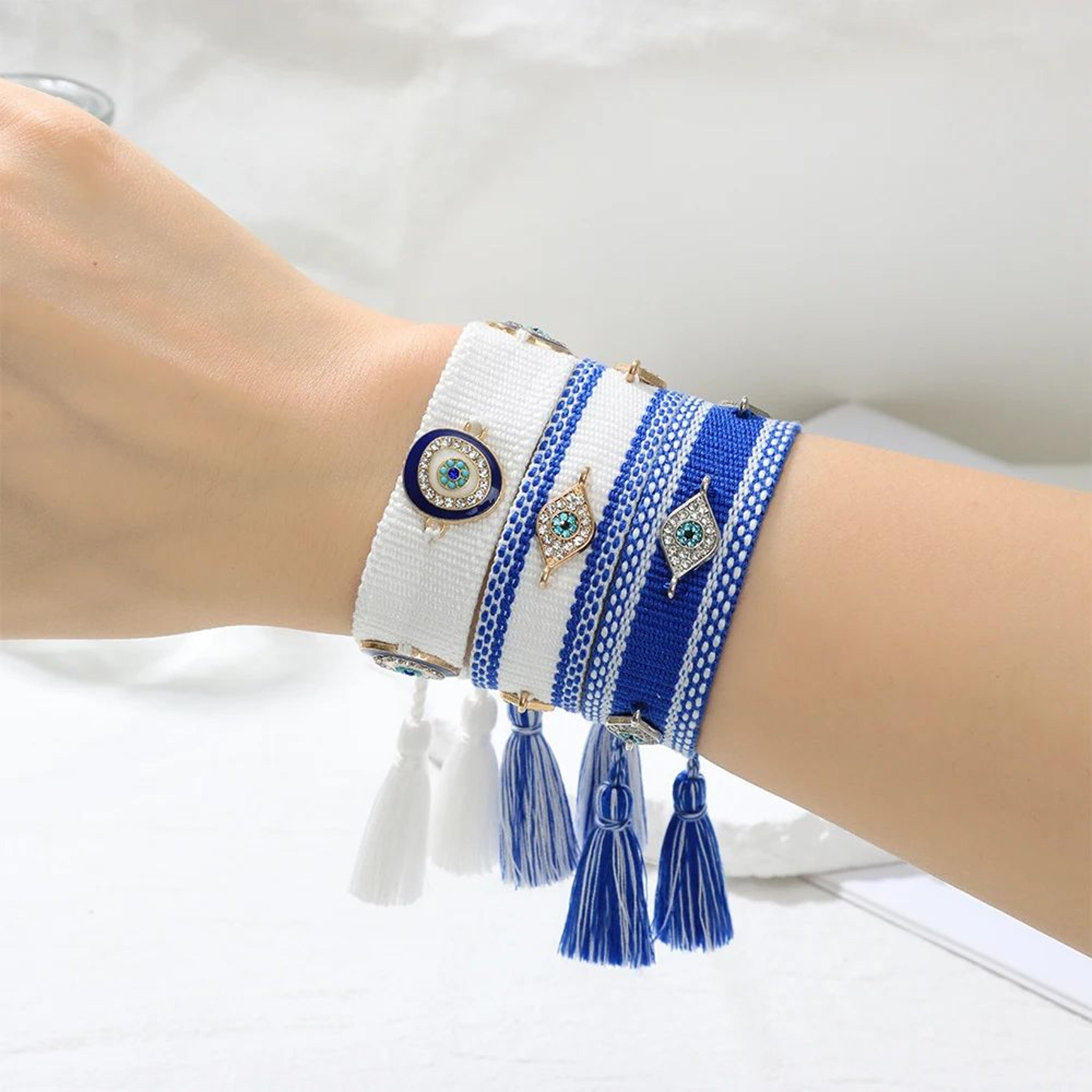 boho evil eye woven stackable bracelet