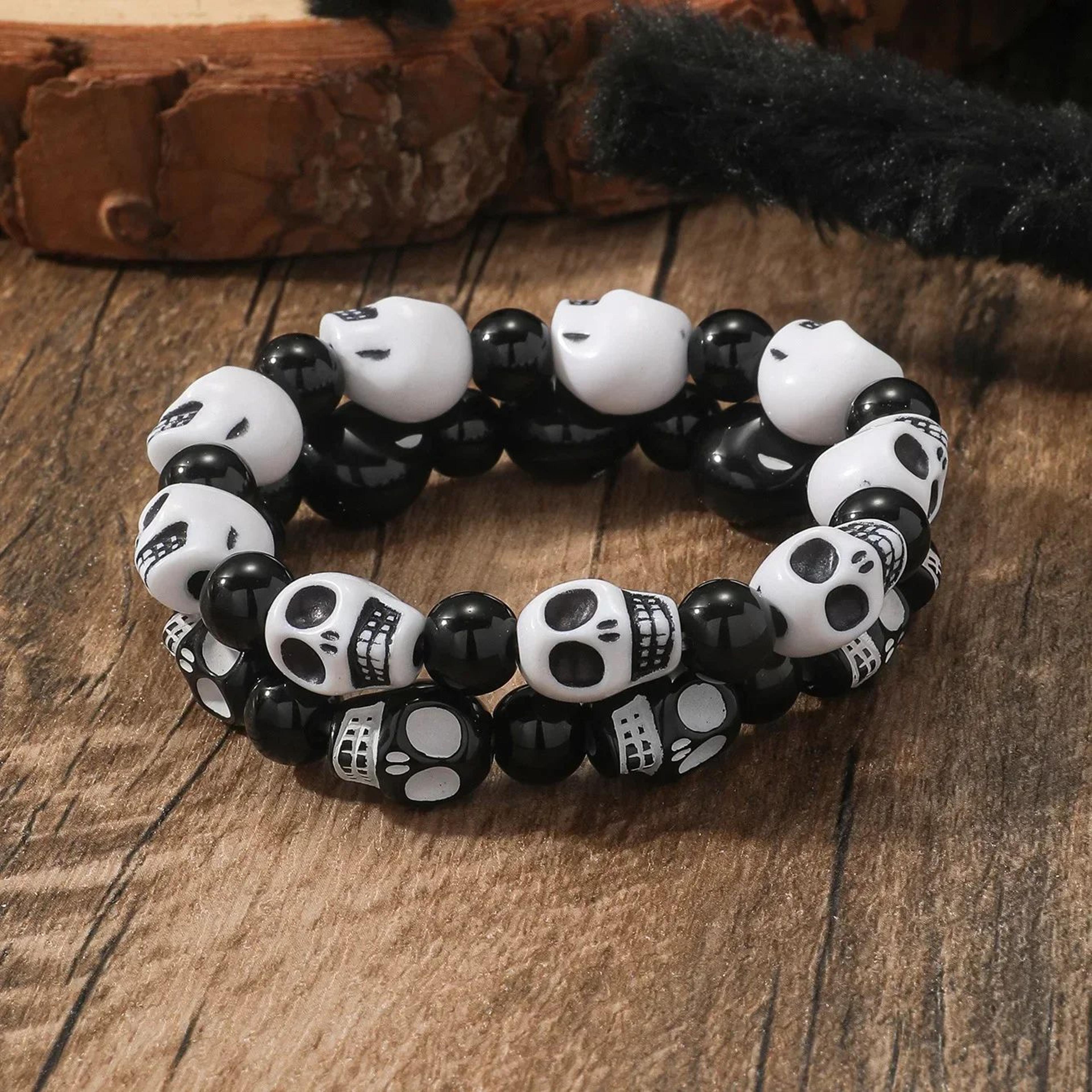 gothic skull skeleton beaded bracelet